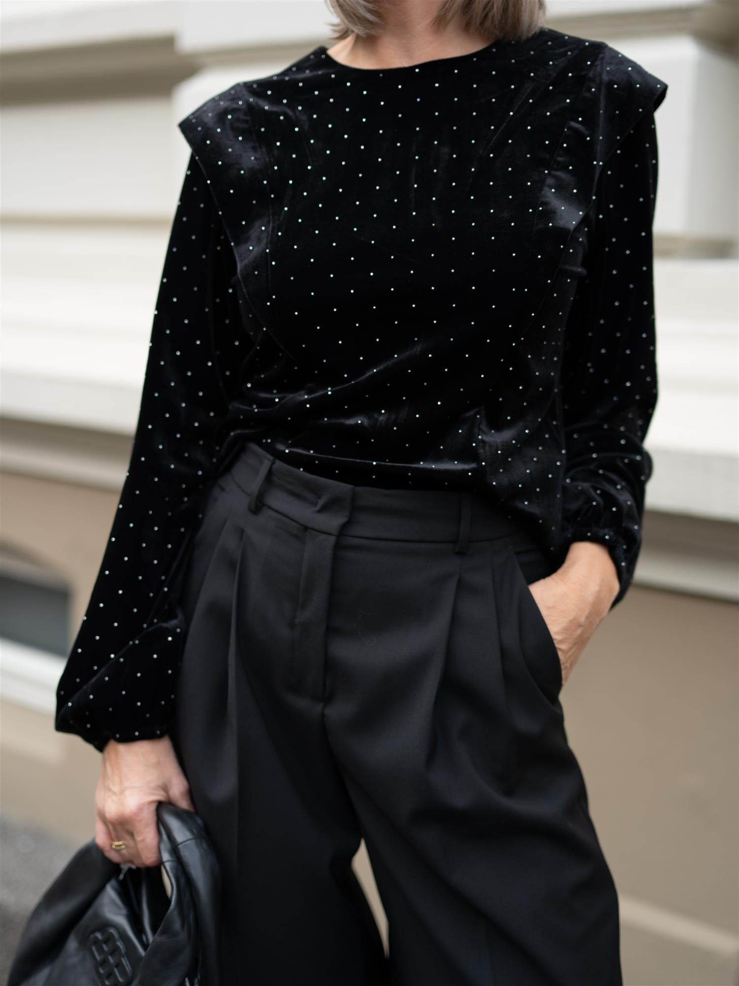 Ella&il Kendra Stud Velour Blouse Black