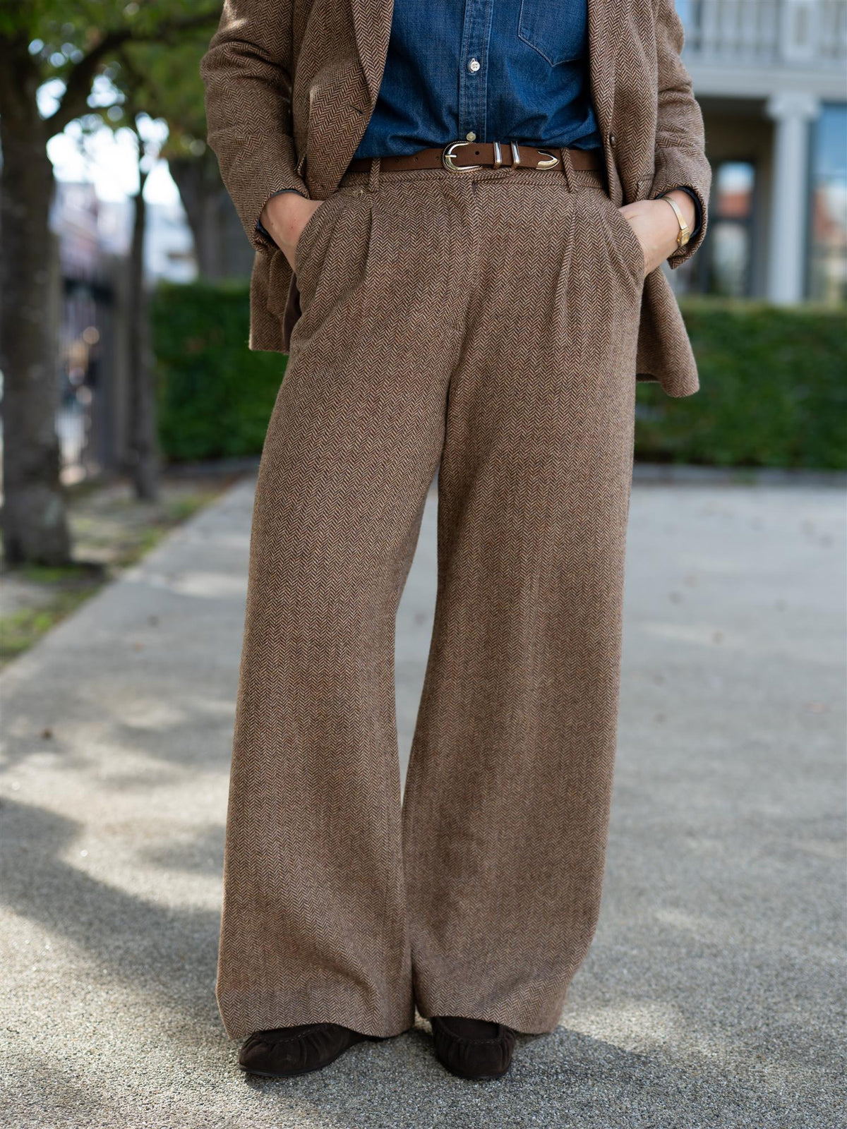 Ava Herringbone Trouser Cognac