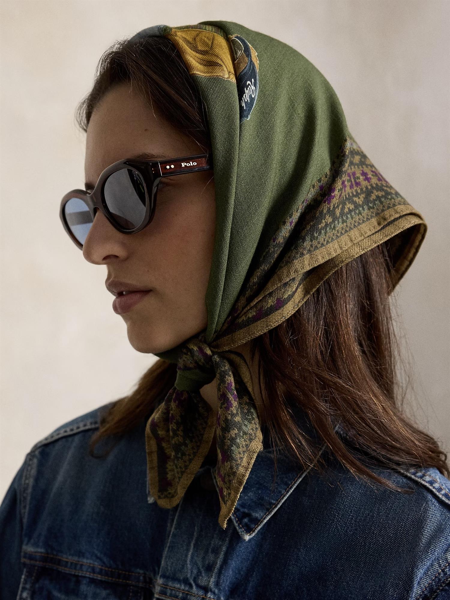 Polo Bear Wool Square Scarf Farm Olive