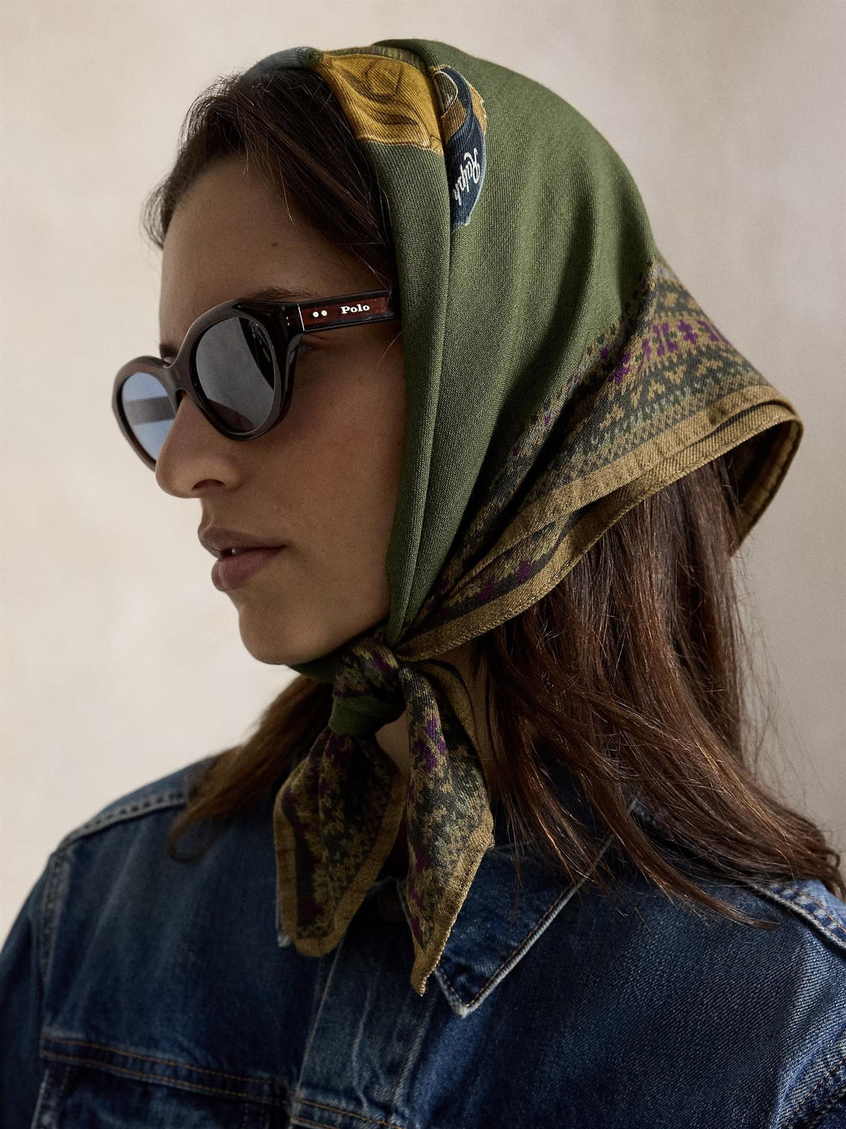 Polo Bear Wool Square Scarf Farm Olive