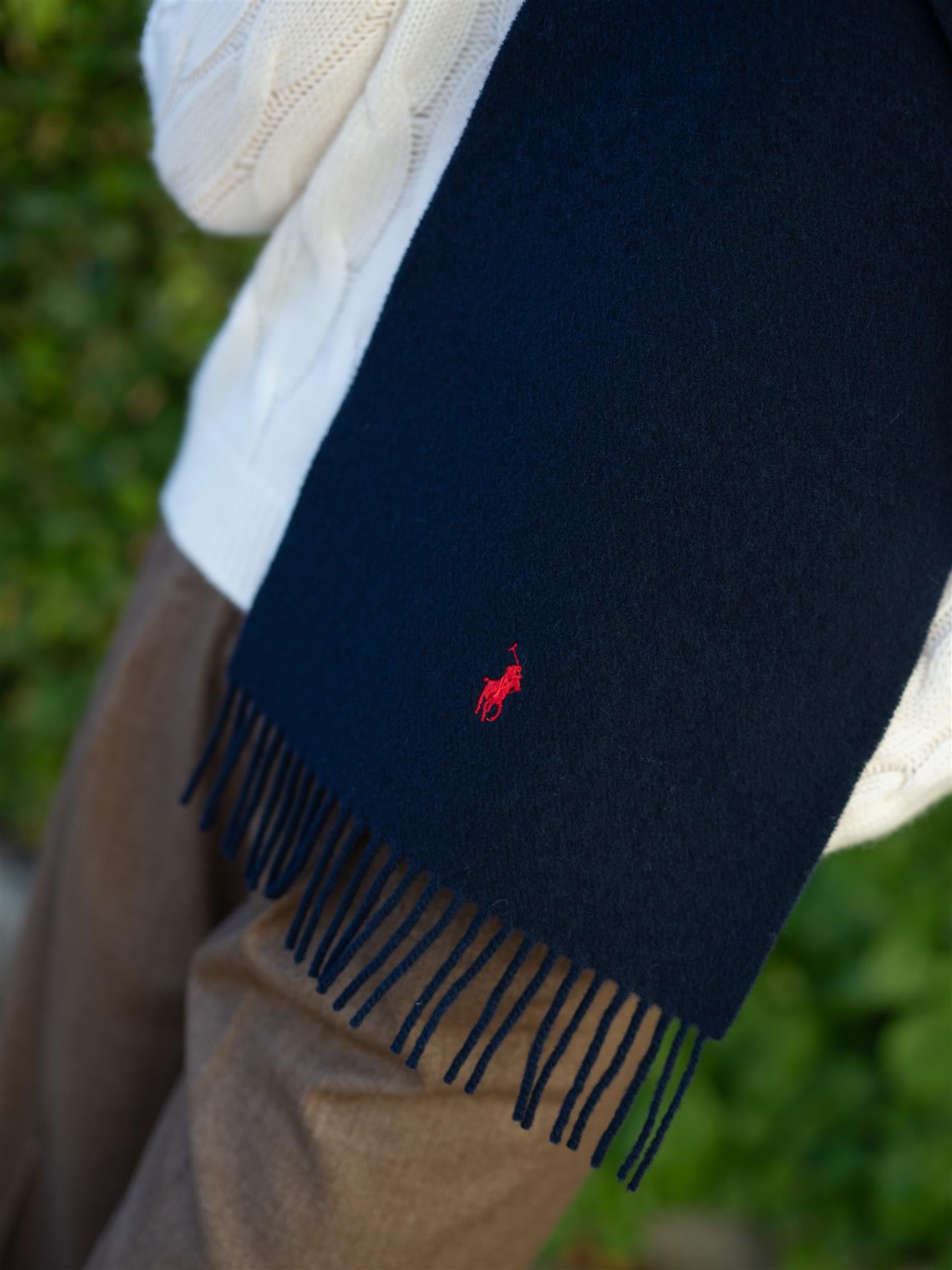 Fringe-Trim Wool Scarf Hunter Navy