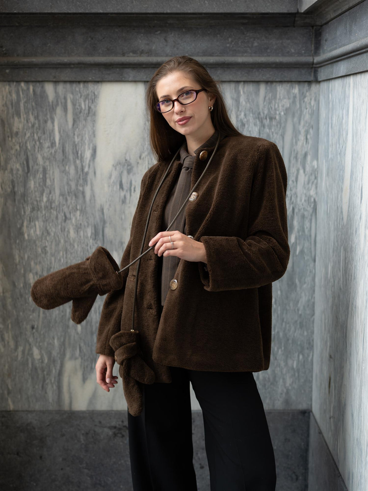 Shea Shearling Gloves Brown