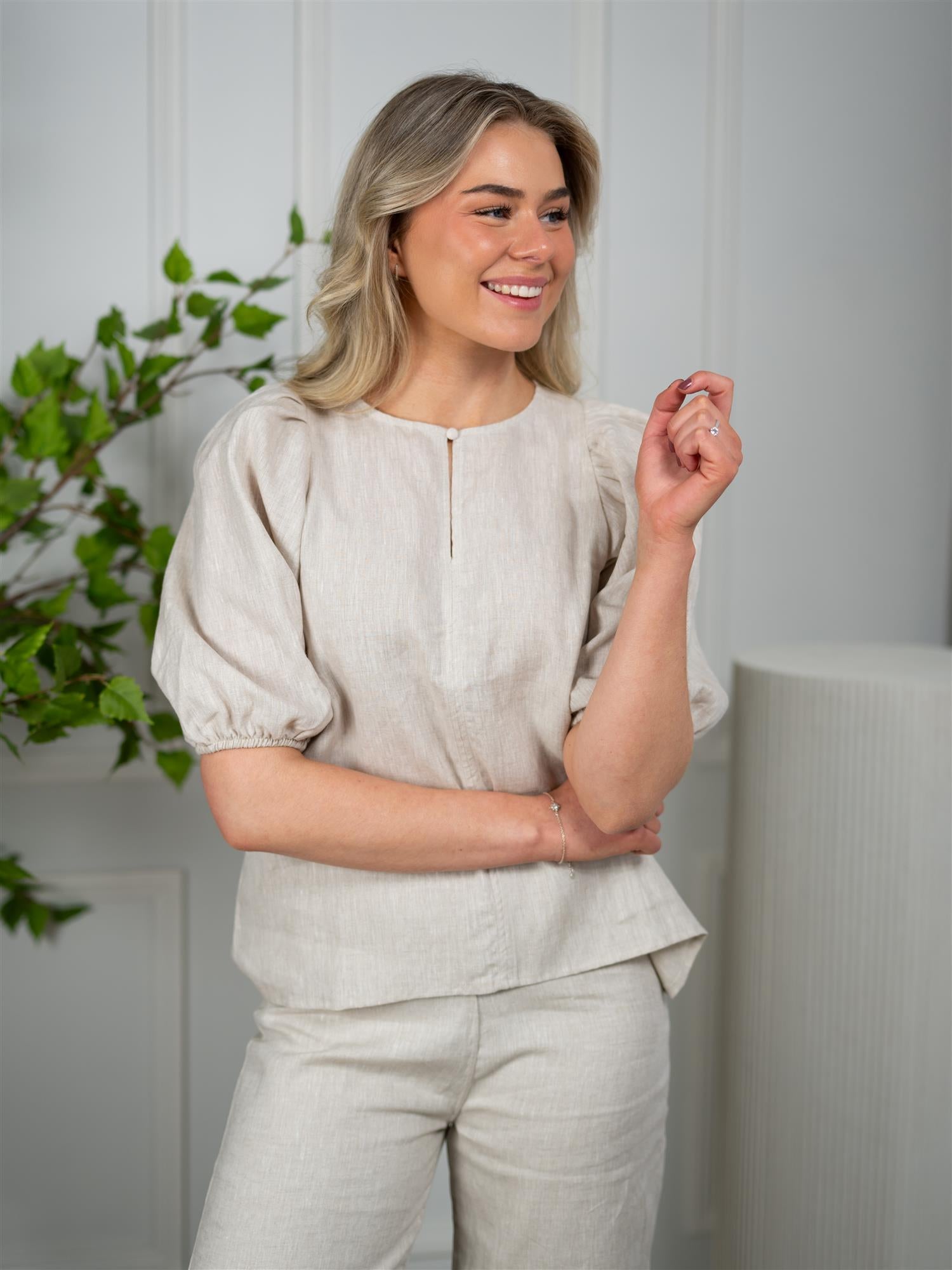 Ella&il Anna Linen Top Beige Melange