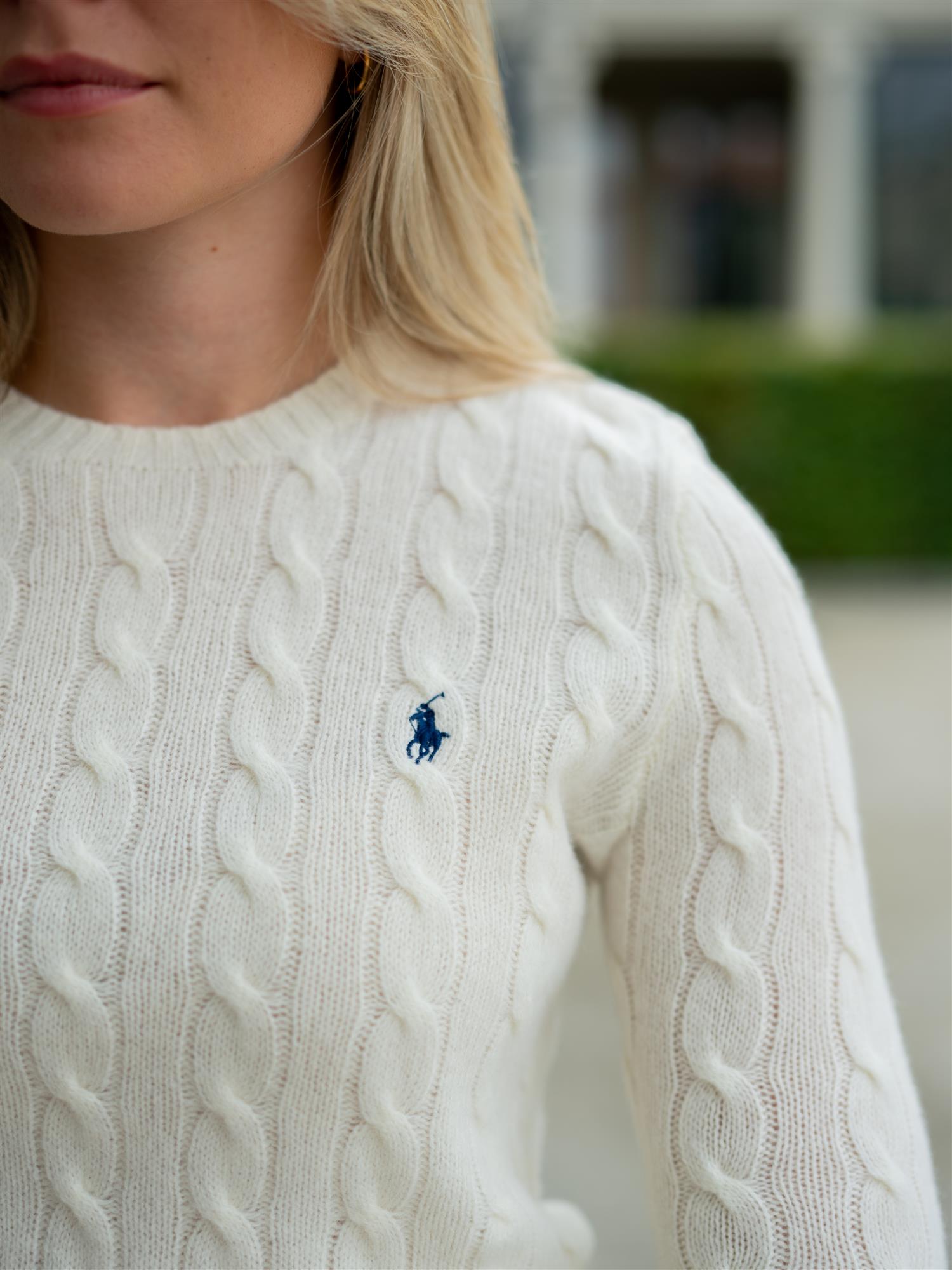 Cable Wool-Cashmere Crewneck Jumper White
