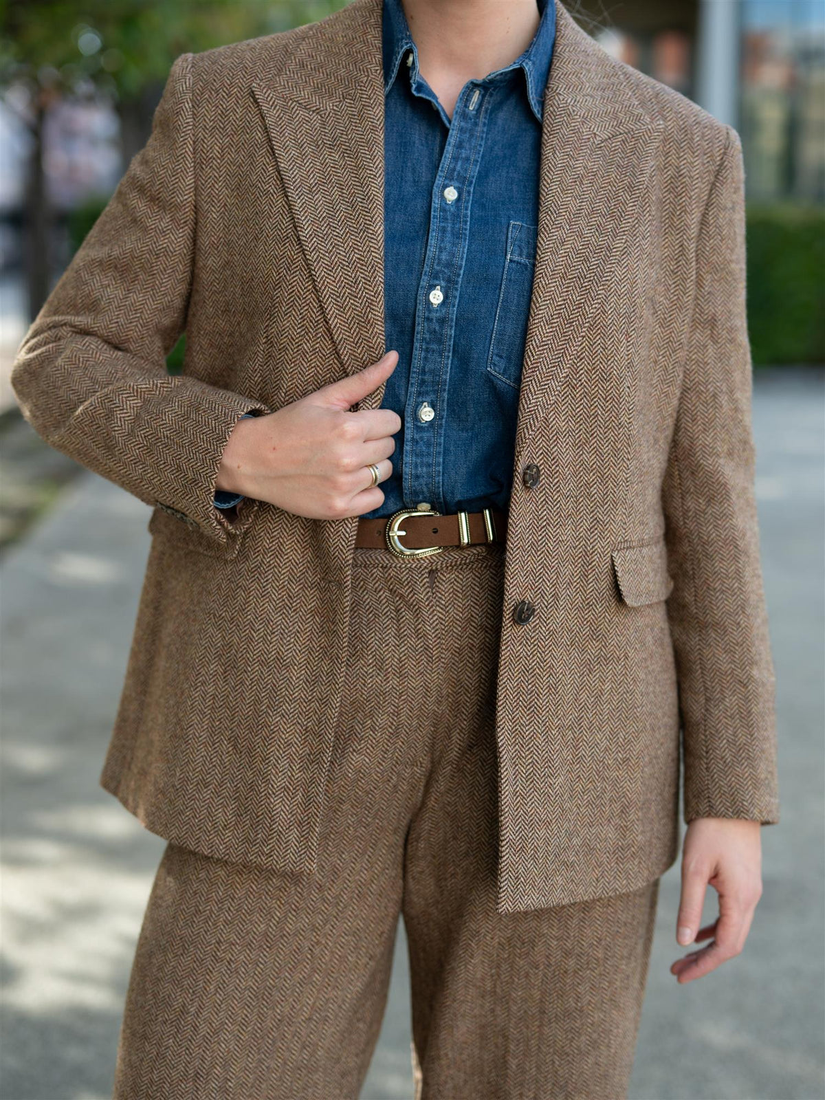 Abby Herringbone Blazer Cognac