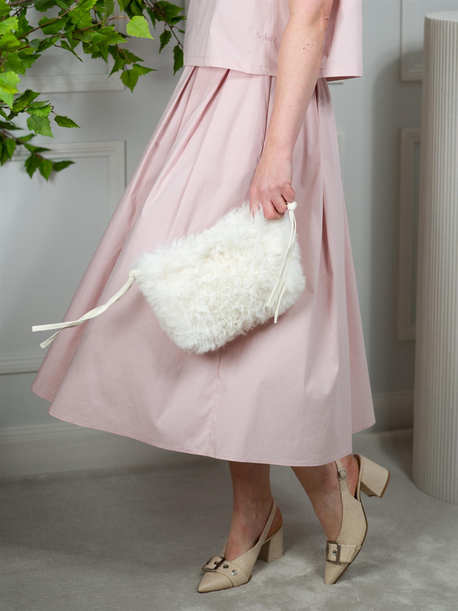 Christian Aks Aiya Small Shearling Bag Cream