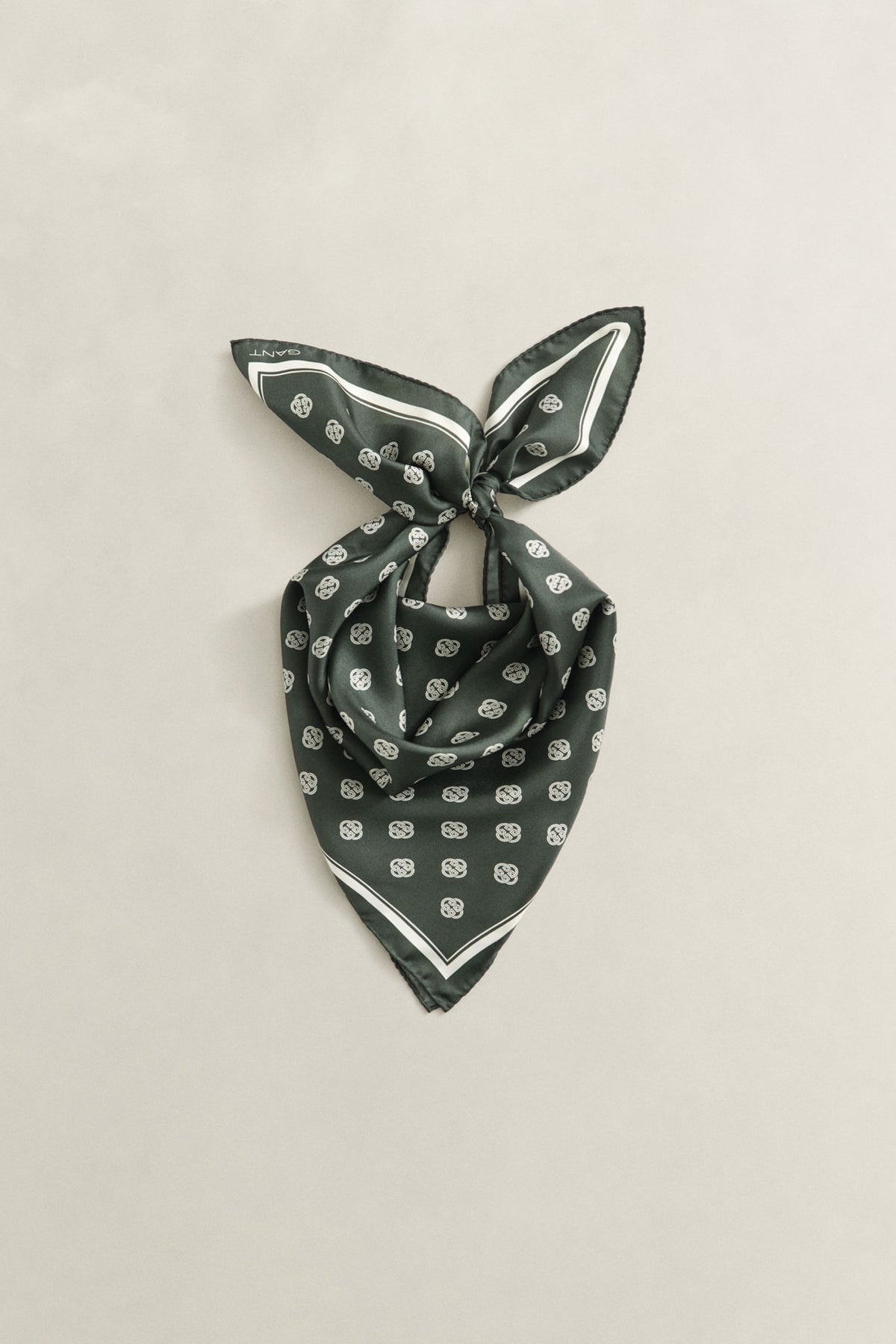 Monogram Print Silk Scarf Mossy Green