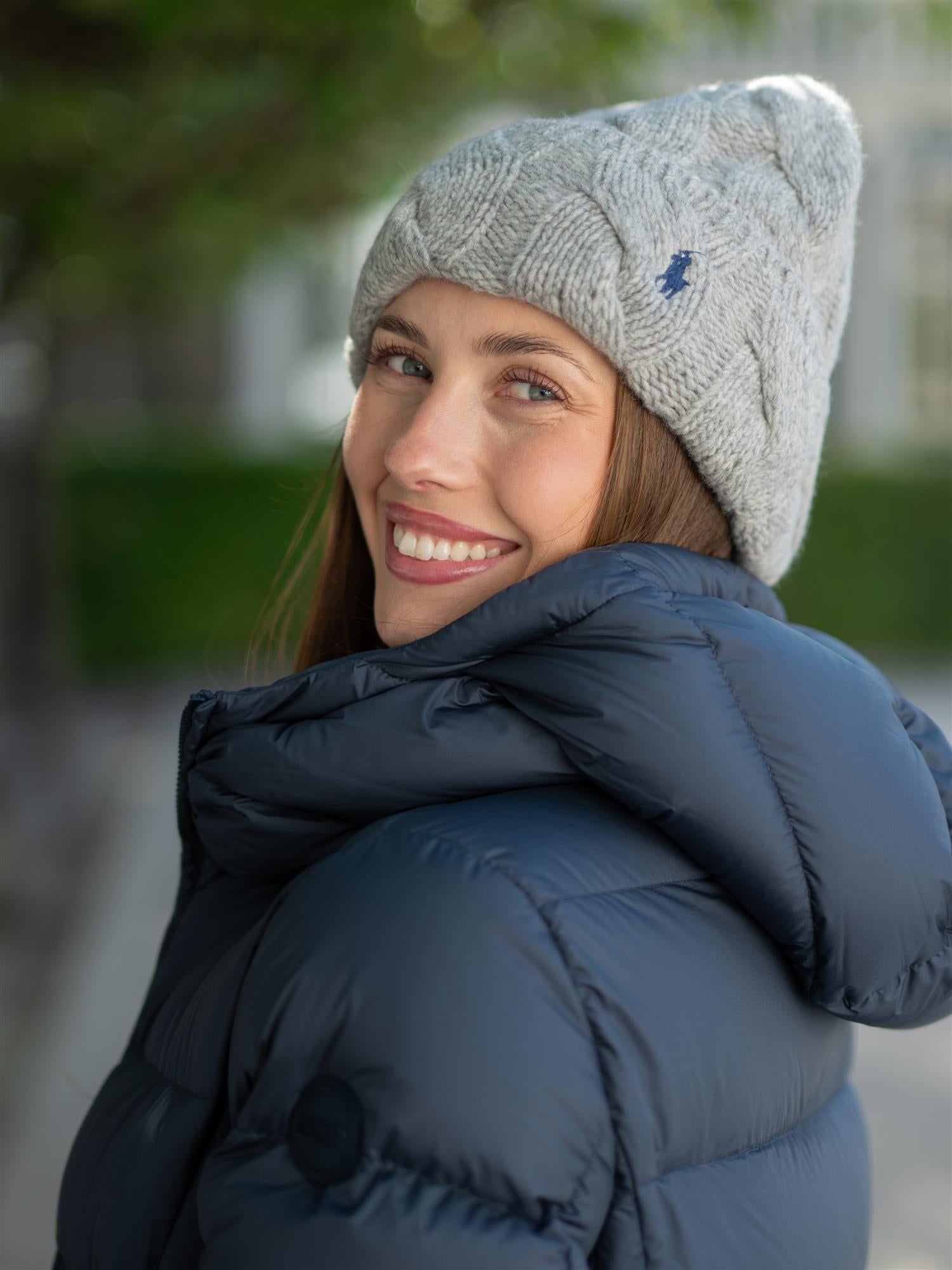 Cable Knit Wool Beanie Weather Grey