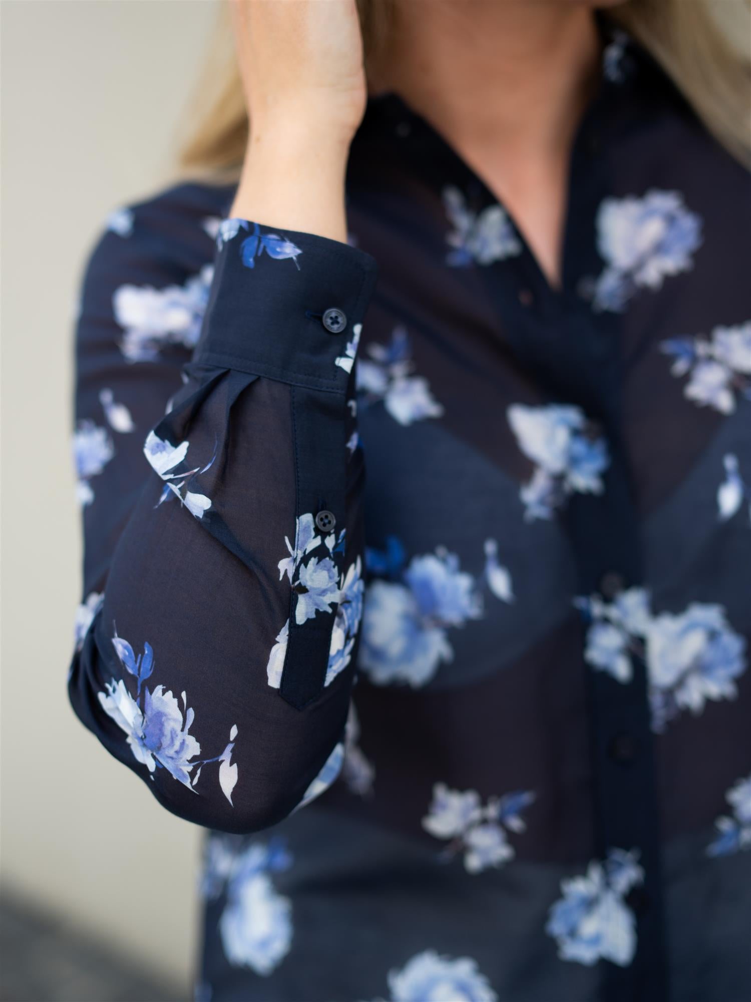 Reg Floral Print Ctn Silk Ls Shirt Evening Blue