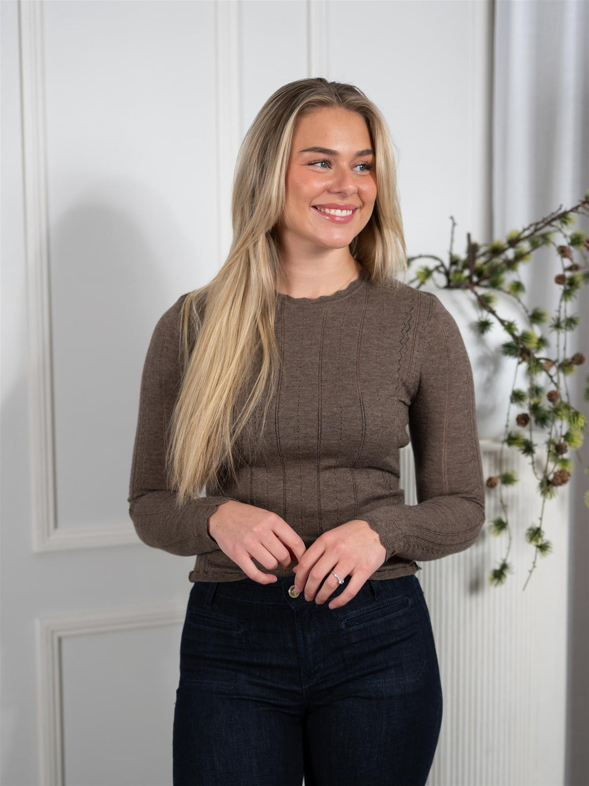 Safir Knit Top Dark Taupe Melange