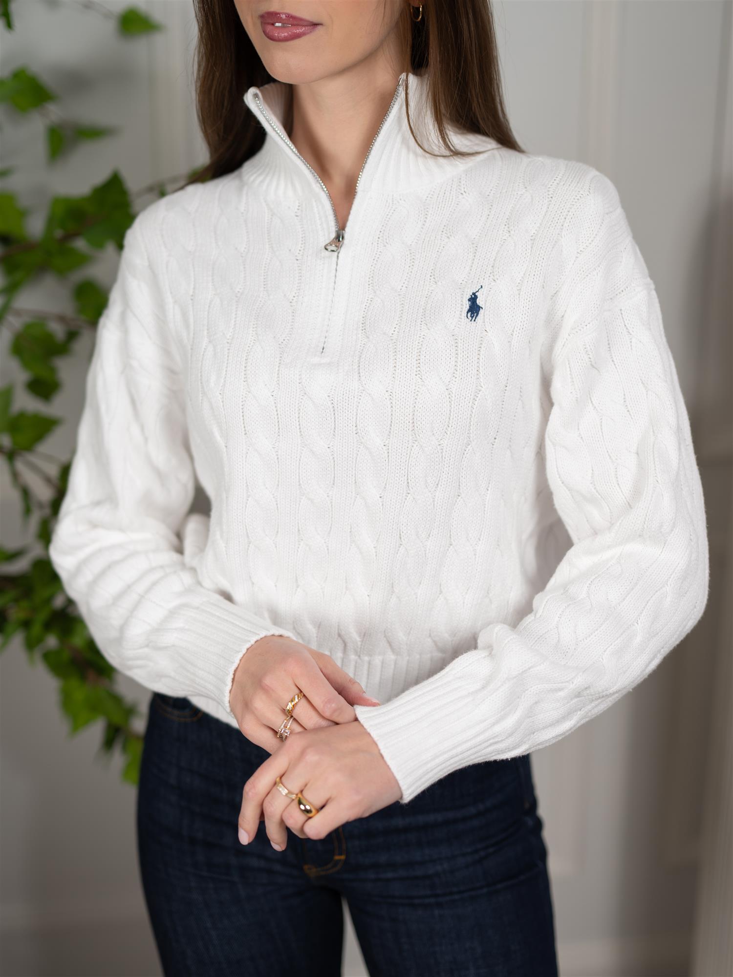 Polo Cable-Knit Cotton Quarter-Zip Sweater