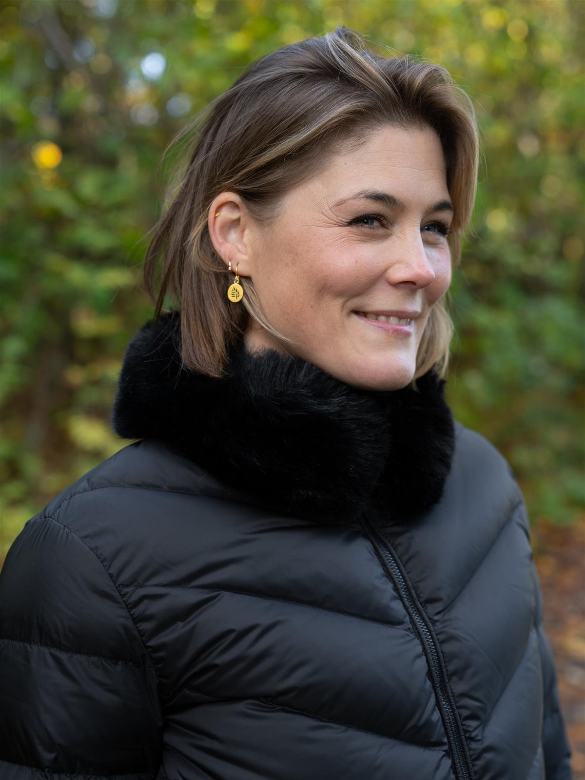 Ladies Down Jacket Black Faux Fur