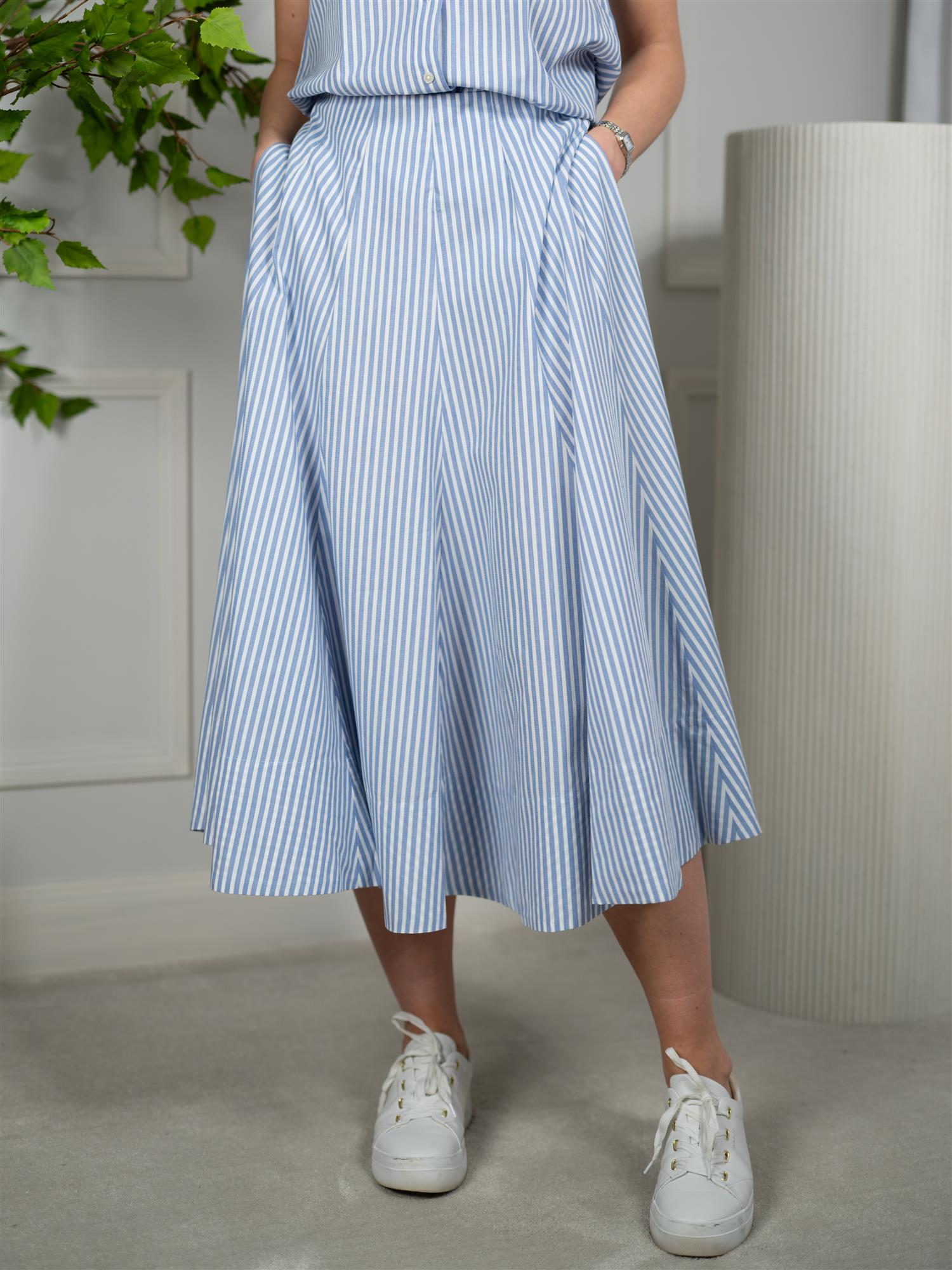 Gant Stripe Cotton Panel Midi Skirt