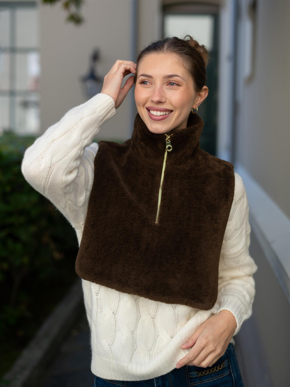 Belle Shearling High Neck Brown