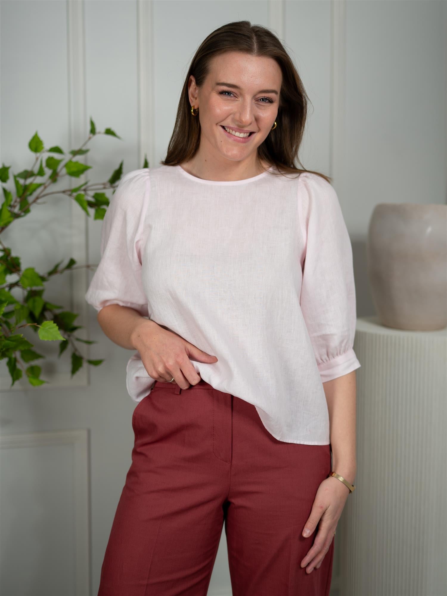 Stenströms Carmen Blouse Puff Sleeve Light Pink