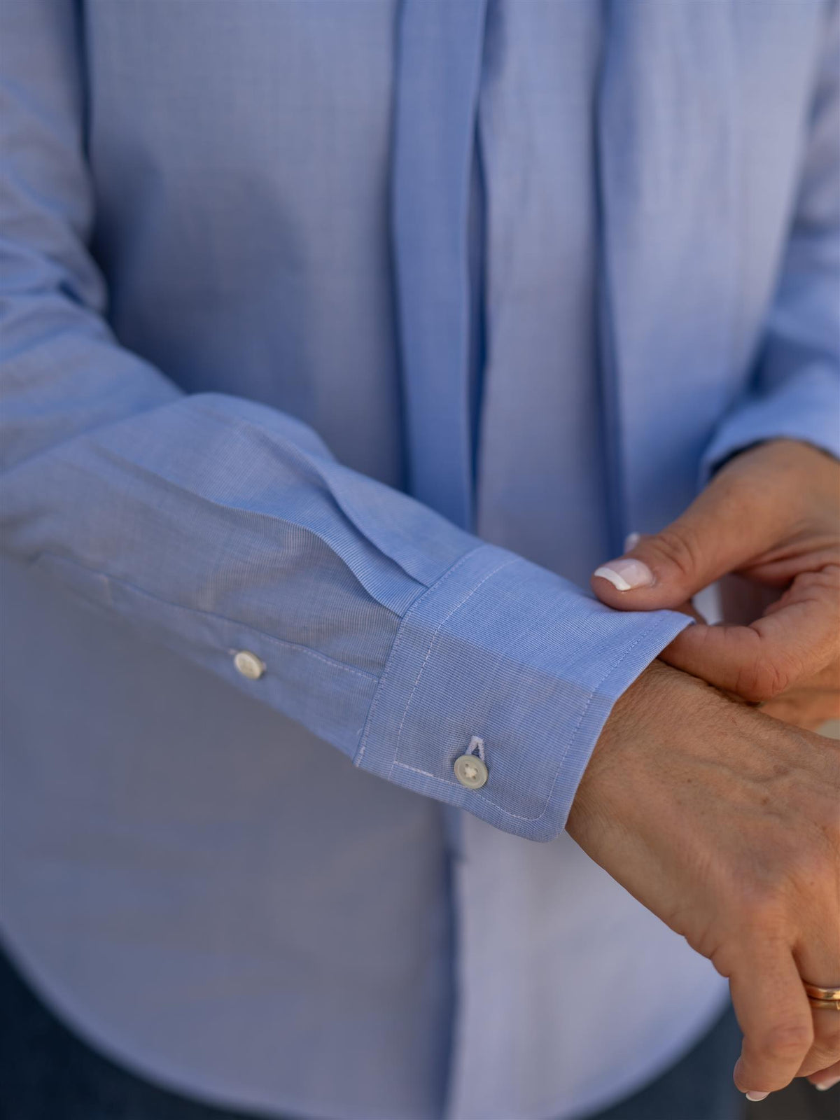 Slim Fit Cotton Tie-Neck Shirt Blue