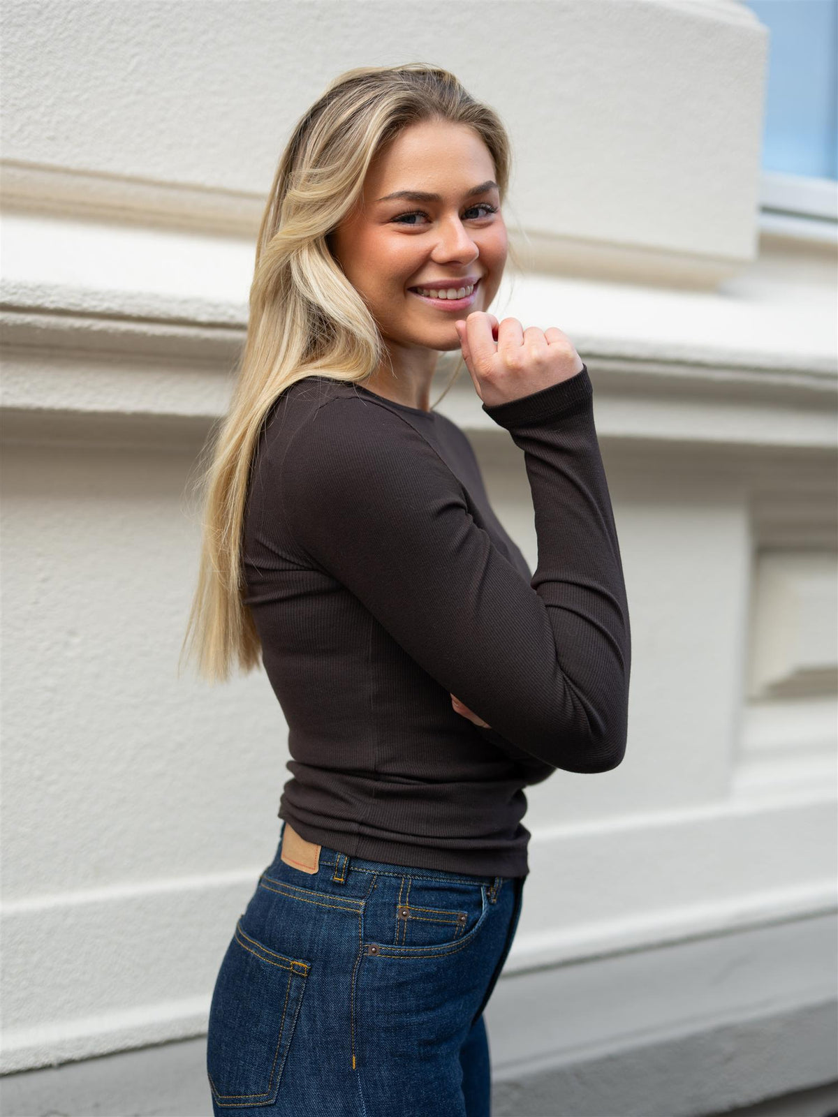 Petronella Rib Boatneck Dark Brown