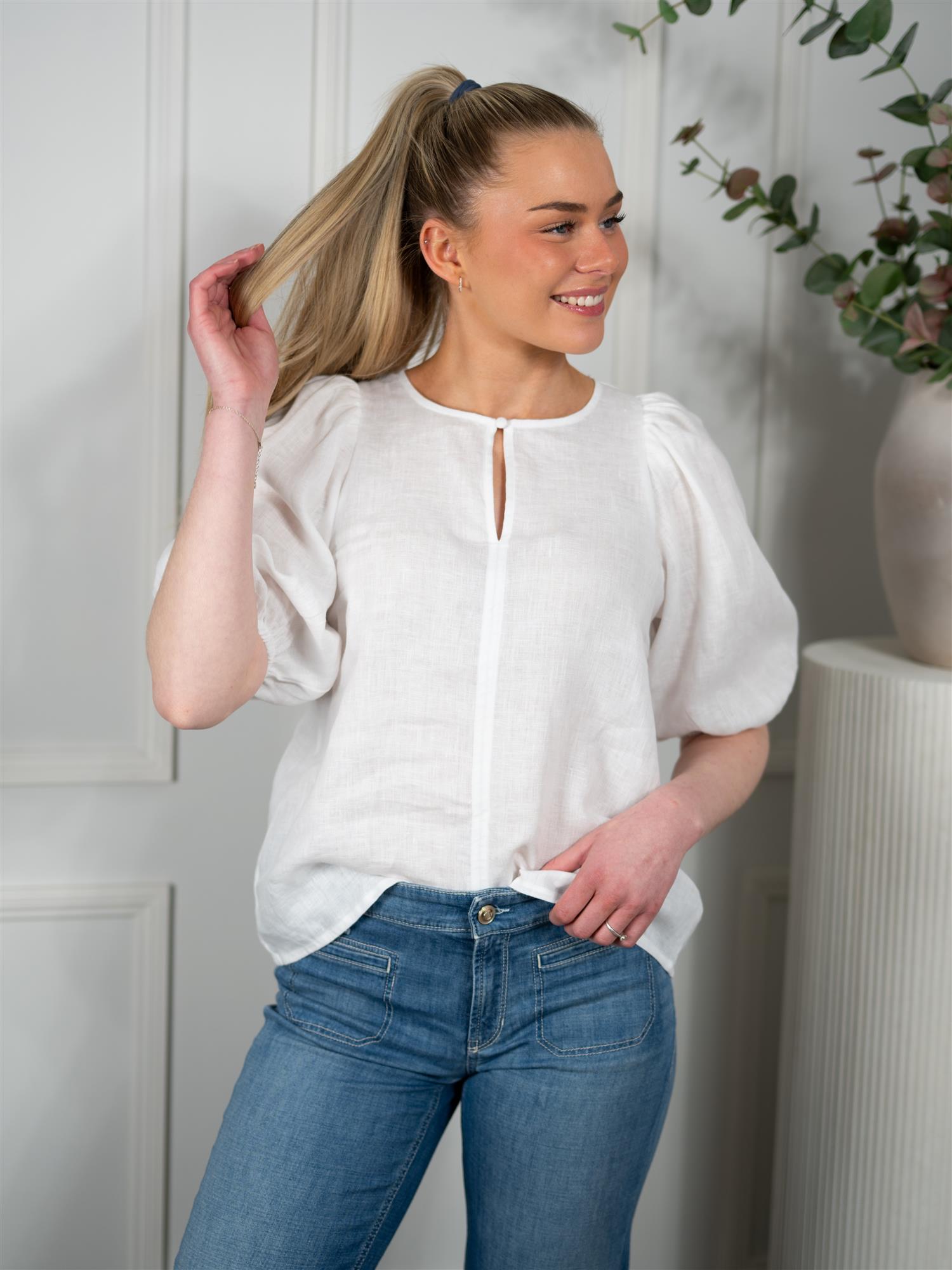 Ella&il Anna Linen Top White