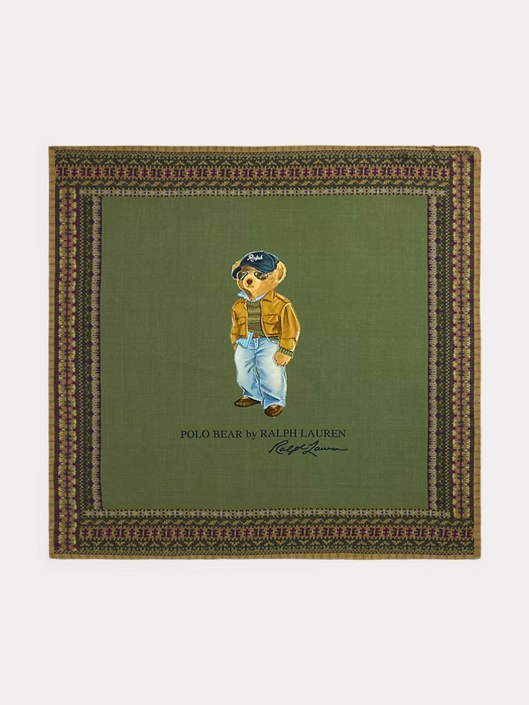 Polo Bear Wool Square Scarf Farm Olive