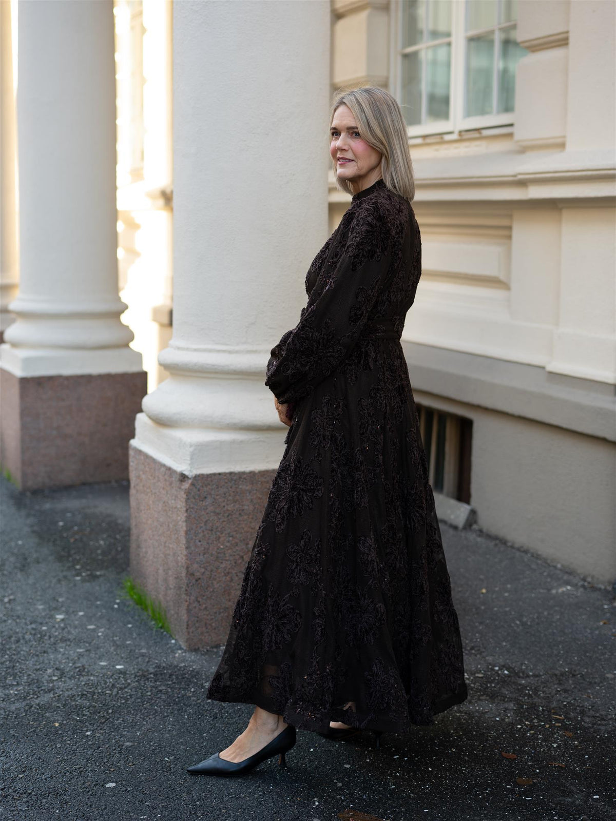 Long Floral Chenille Dress Choco
