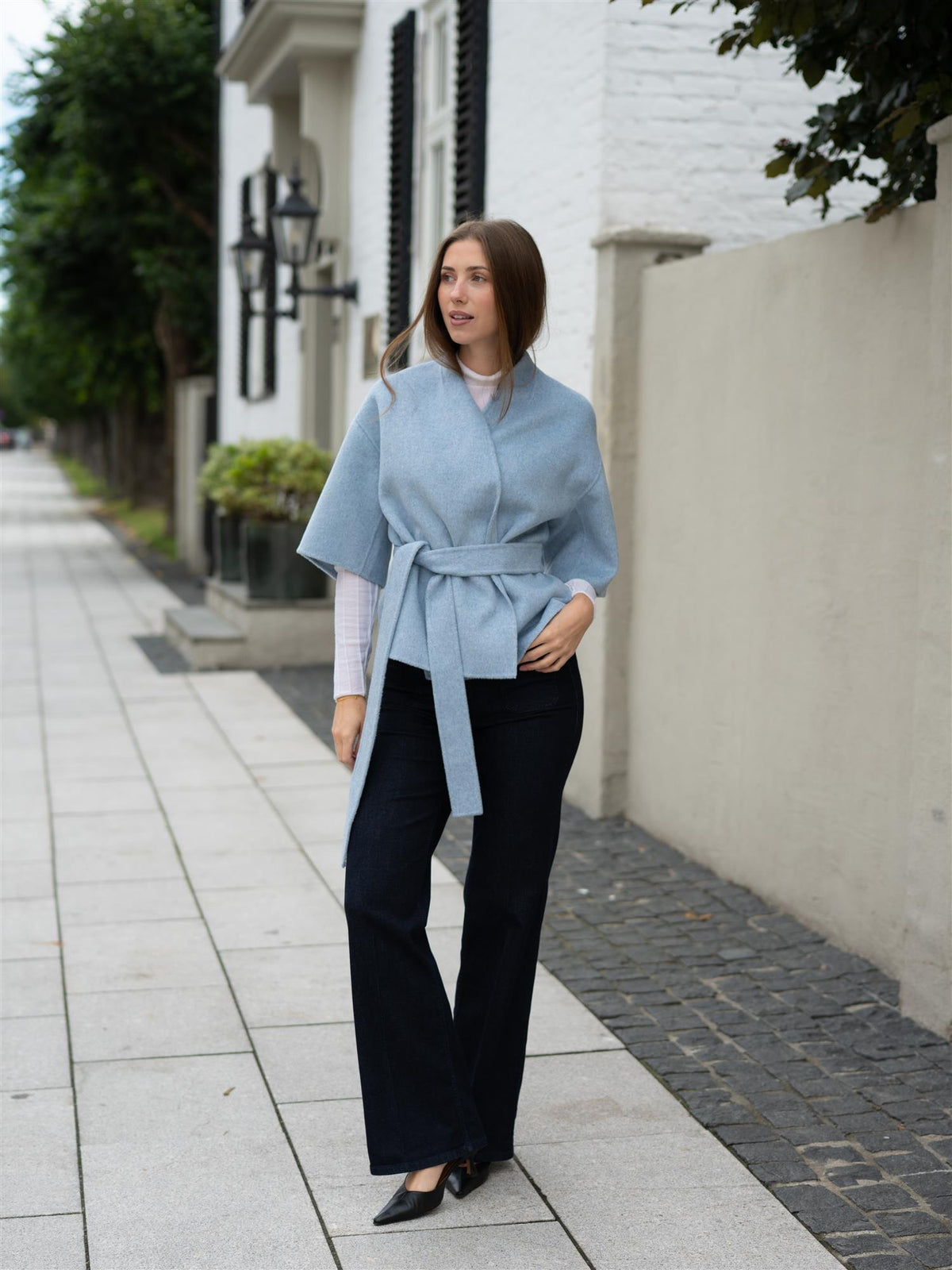 Greta Wool Cape Ice Blue Melange