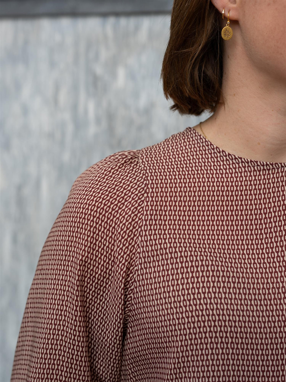 Carmen Blouse Long Puff Sleeve Dark Red