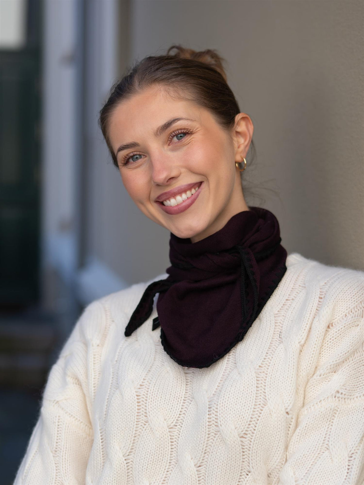 Mina Stitched Merino Scarf Burgundy