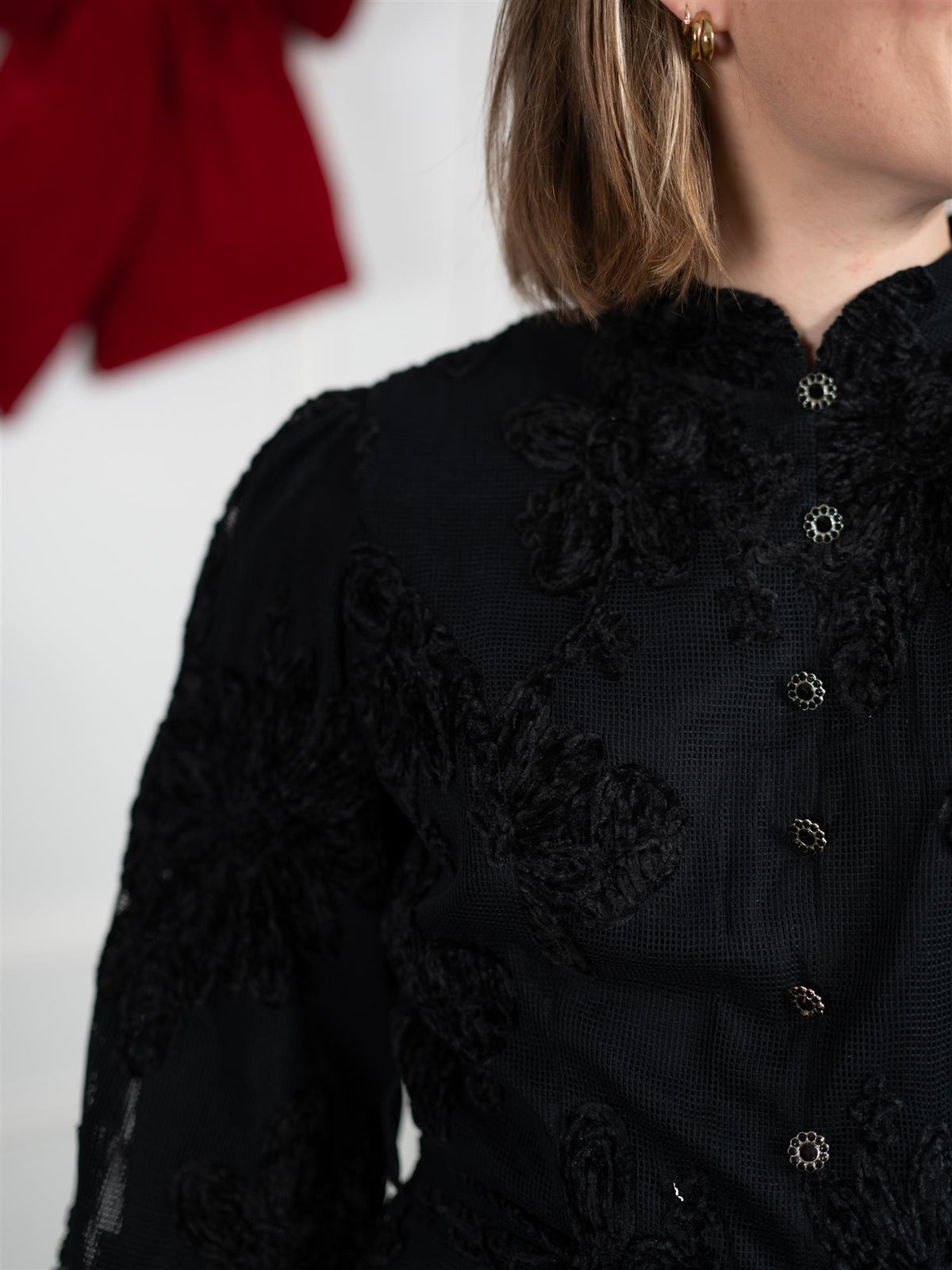 Long Floral Chenille Dress Black