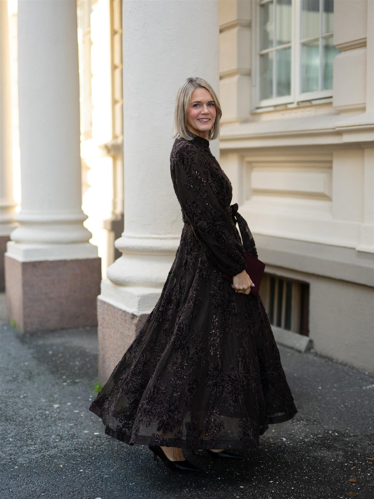 Long Floral Chenille Dress Choco