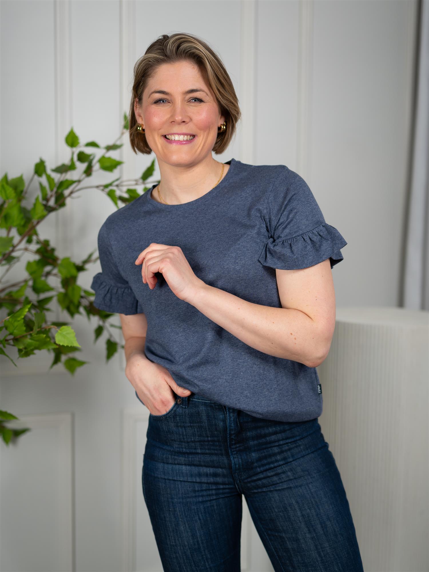 Ella&il Lara Linen Tee Denim Blue