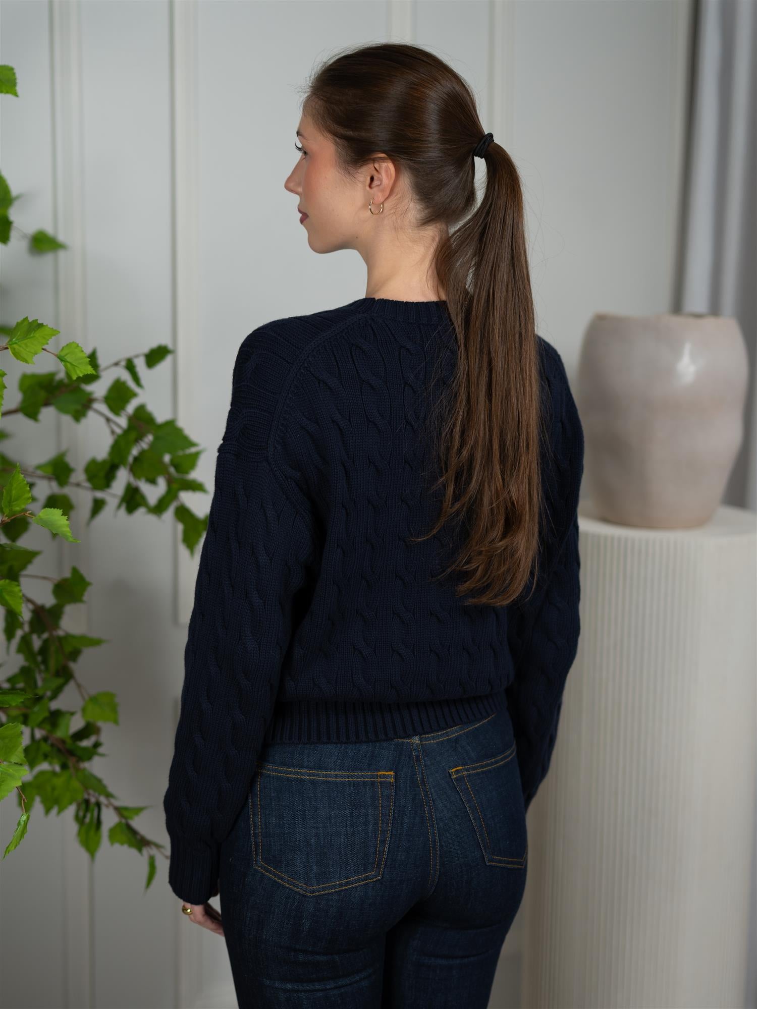 Polo Cable-Knit Cotton Sweater-Pullover Blue