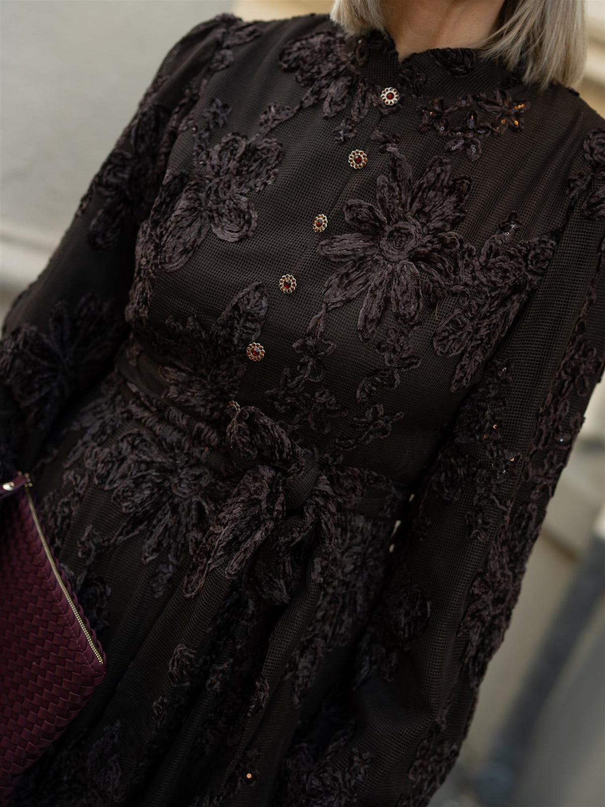 Long Floral Chenille Dress Choco