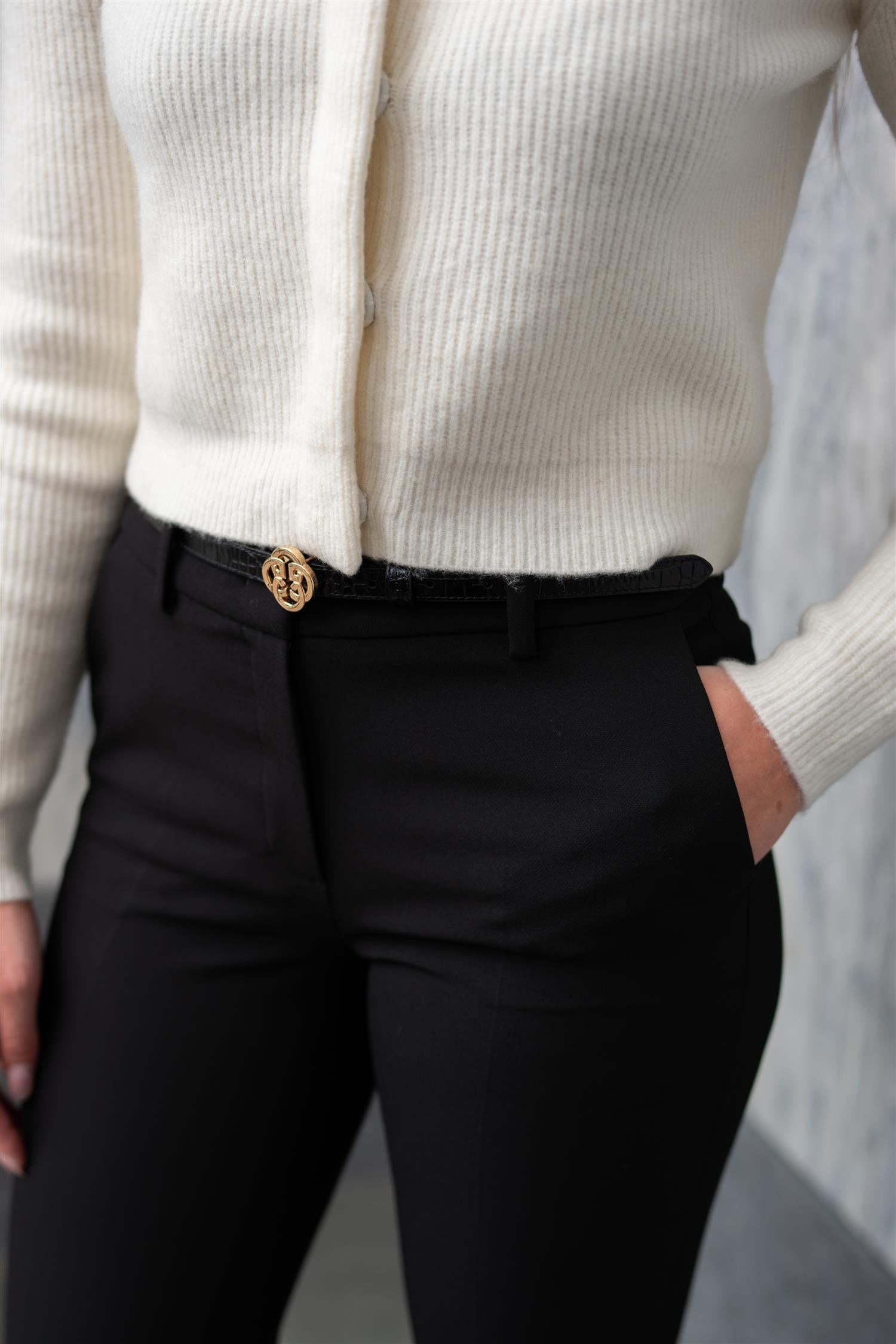 Monogram Buckle Slim Croco Belt