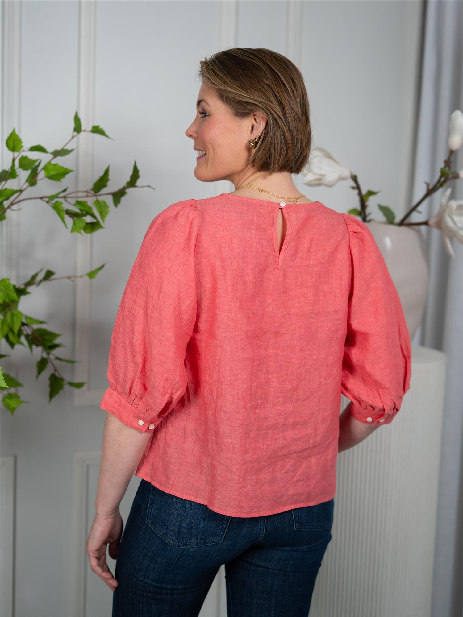 Stenströms Carmen Blouse Puff Sleeve Light Red
