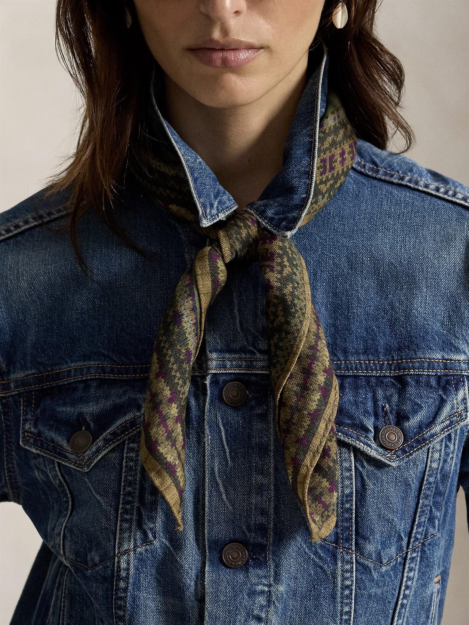 Polo Bear Wool Square Scarf Farm Olive