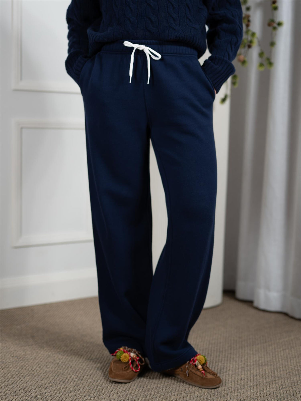 Drawstring Wide-Leg Tracksuit Bottoms Cruise Navy