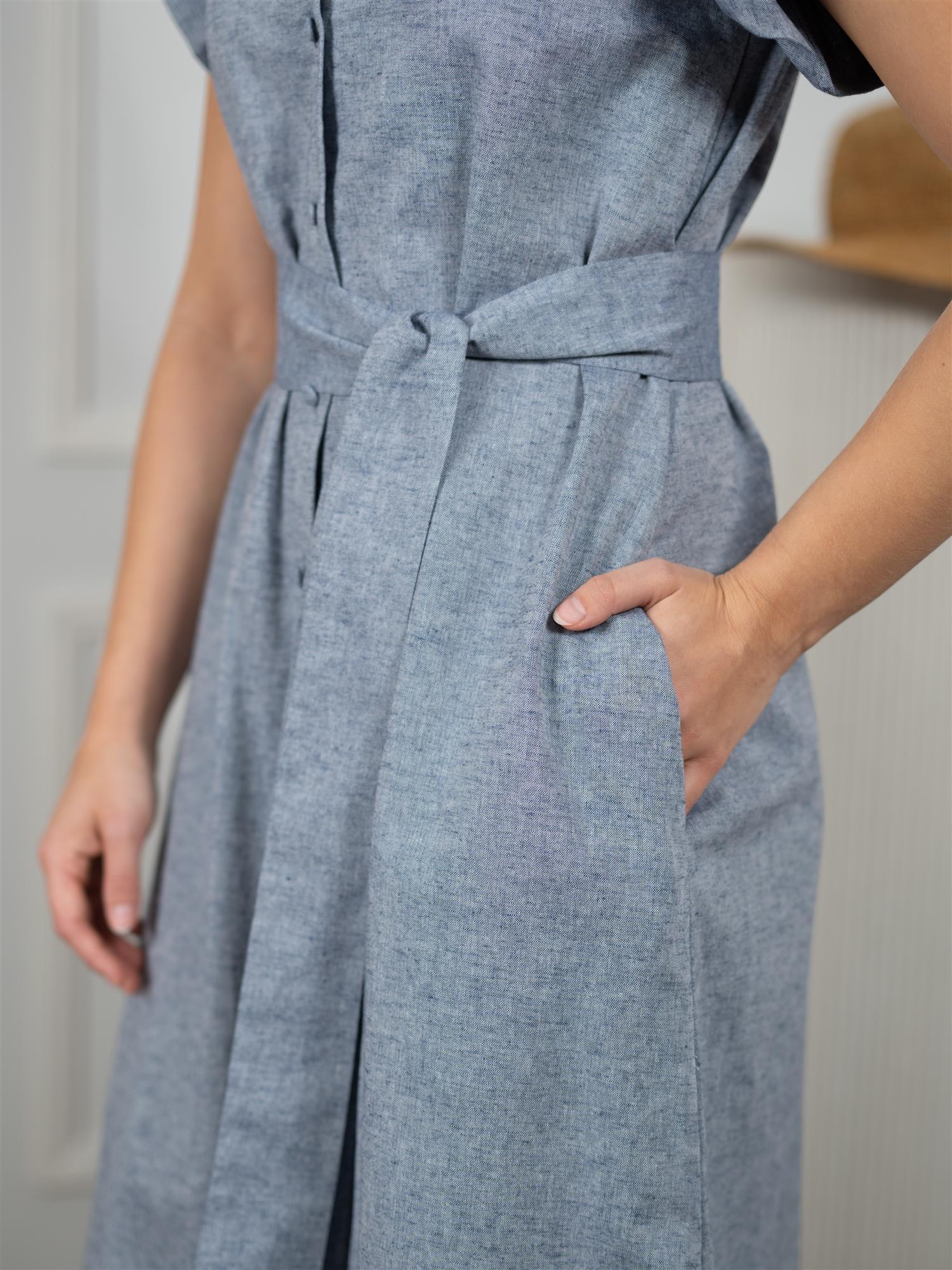Pam Linen Dress Denim Blue