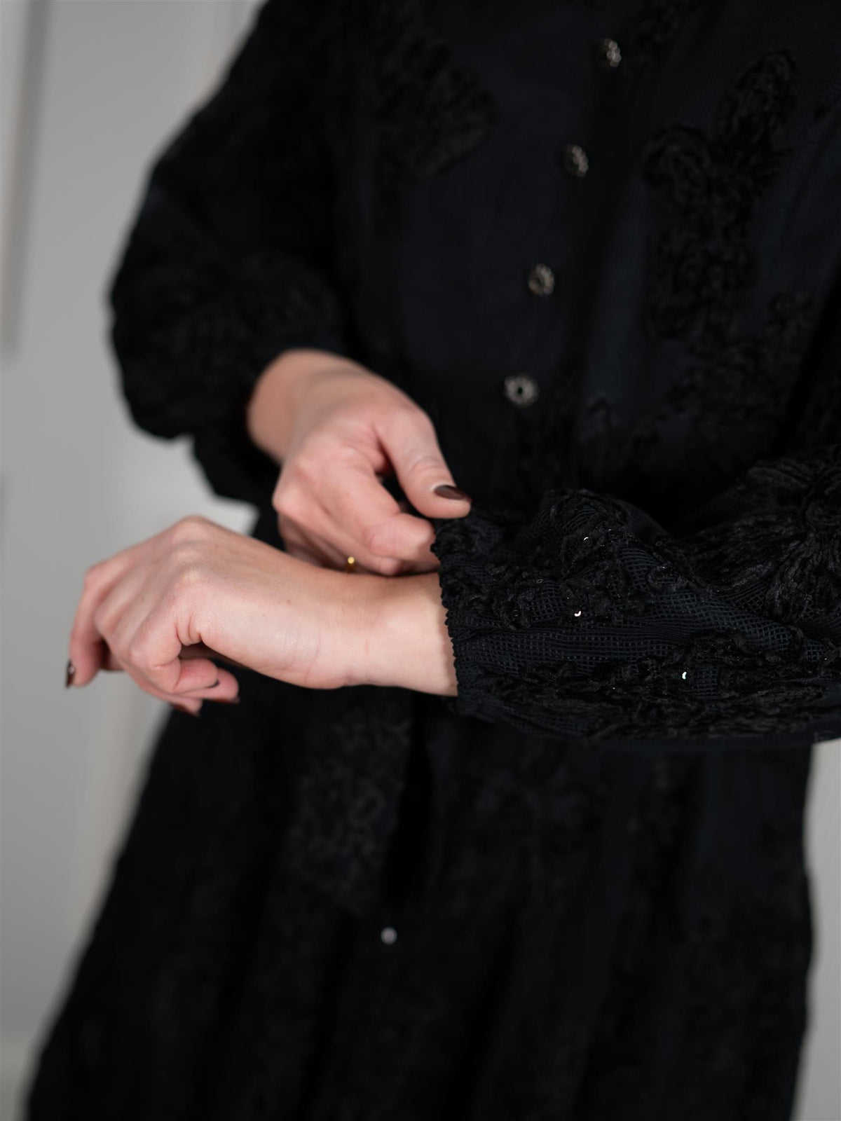 Long Floral Chenille Dress Black