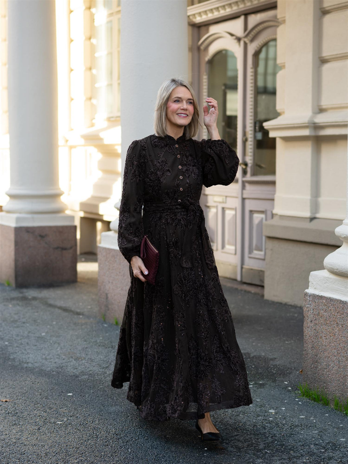 Long Floral Chenille Dress Choco