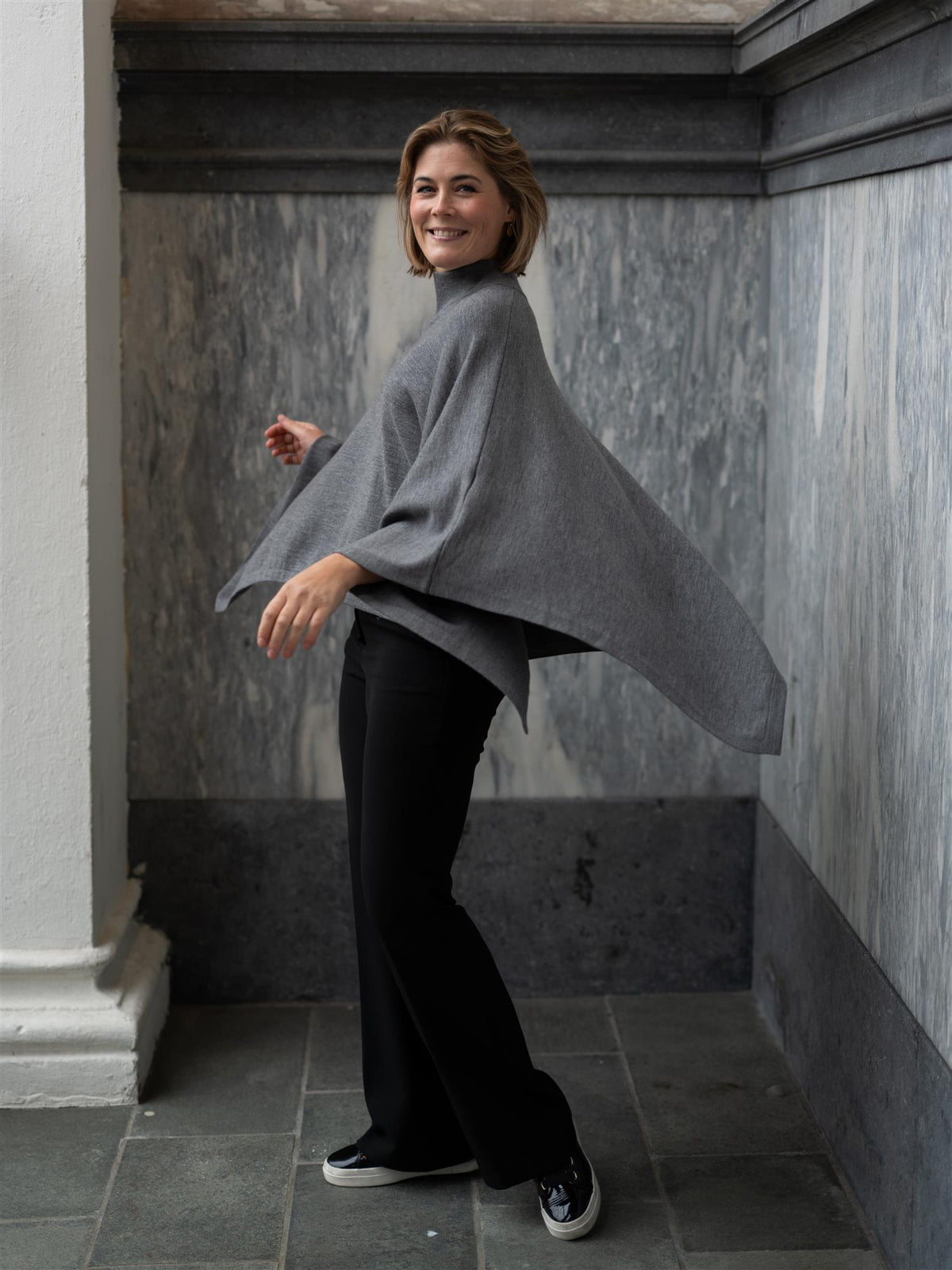 Julie Josephine Agate Poncho Stone Grey