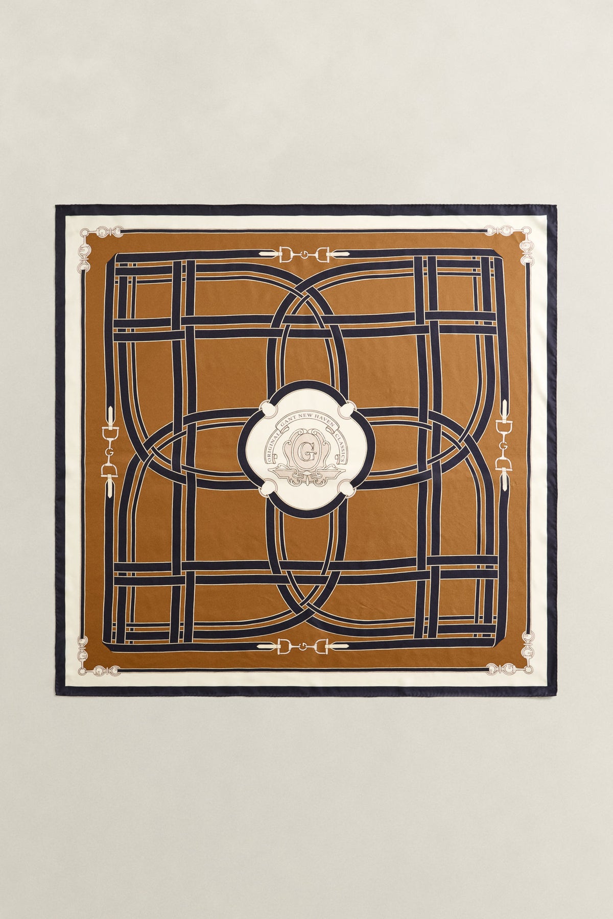 Chain Print Silk Scarf Caramel Brown