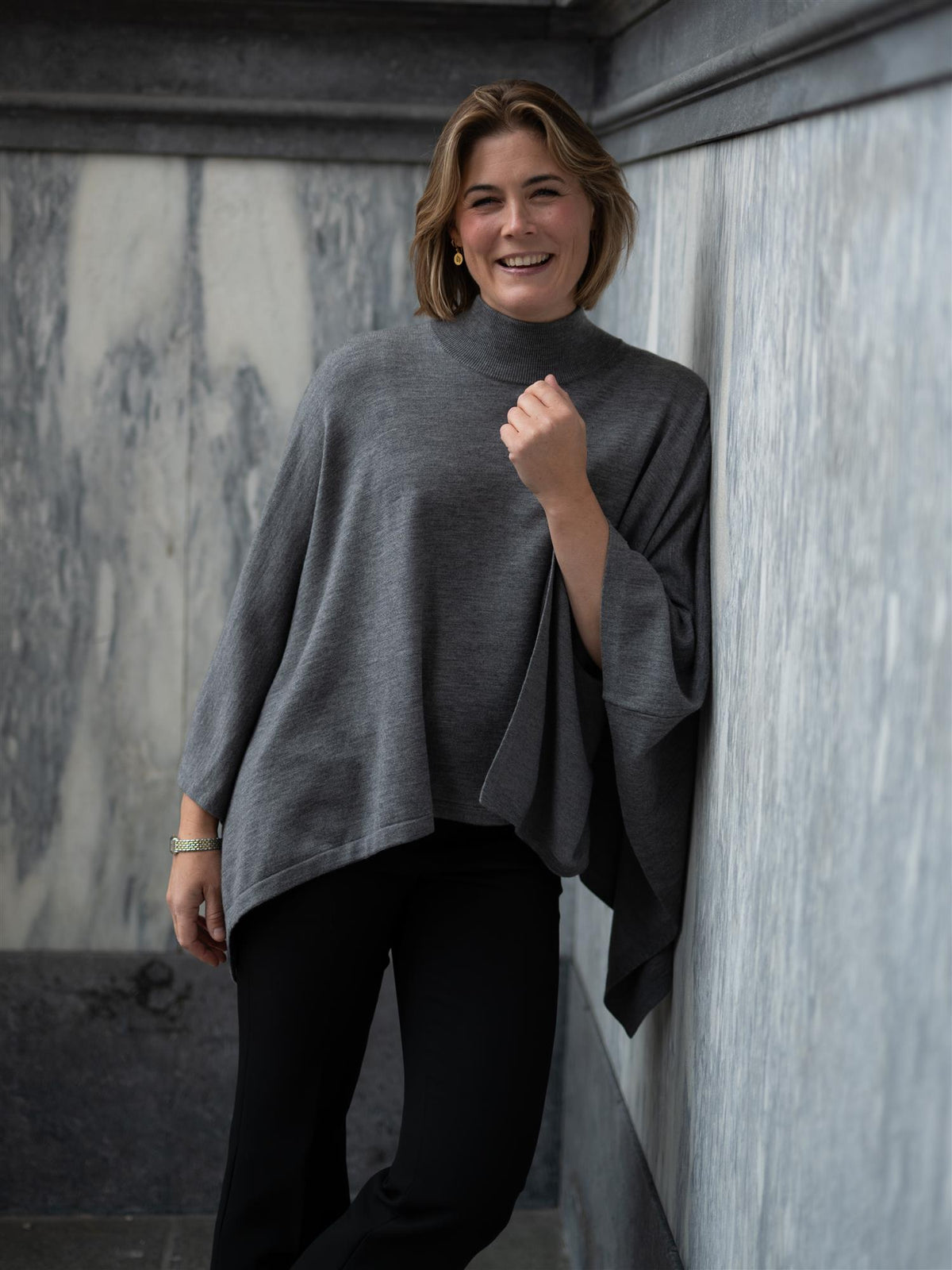 Julie Josephine Agate Poncho Stone Grey