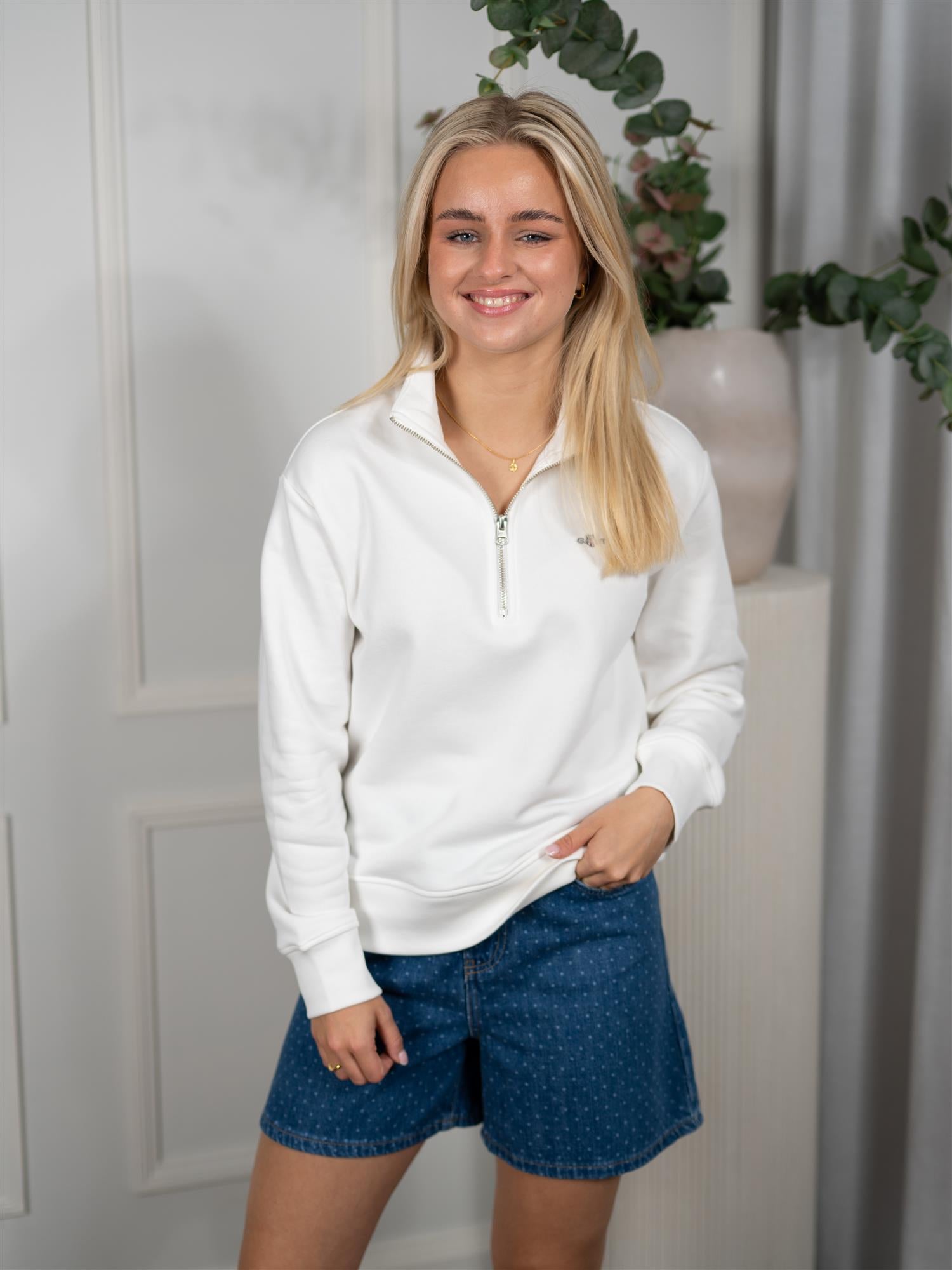 Gant Shield Bomullsgenser Med Half-Zip Eggshell