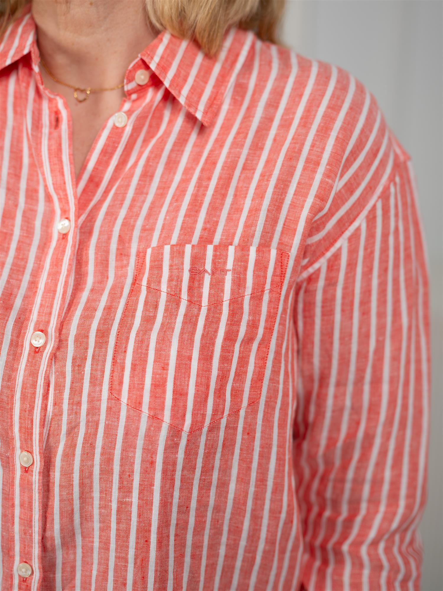 Gant Rel Striped Linen Ls Shirt Perfect Red