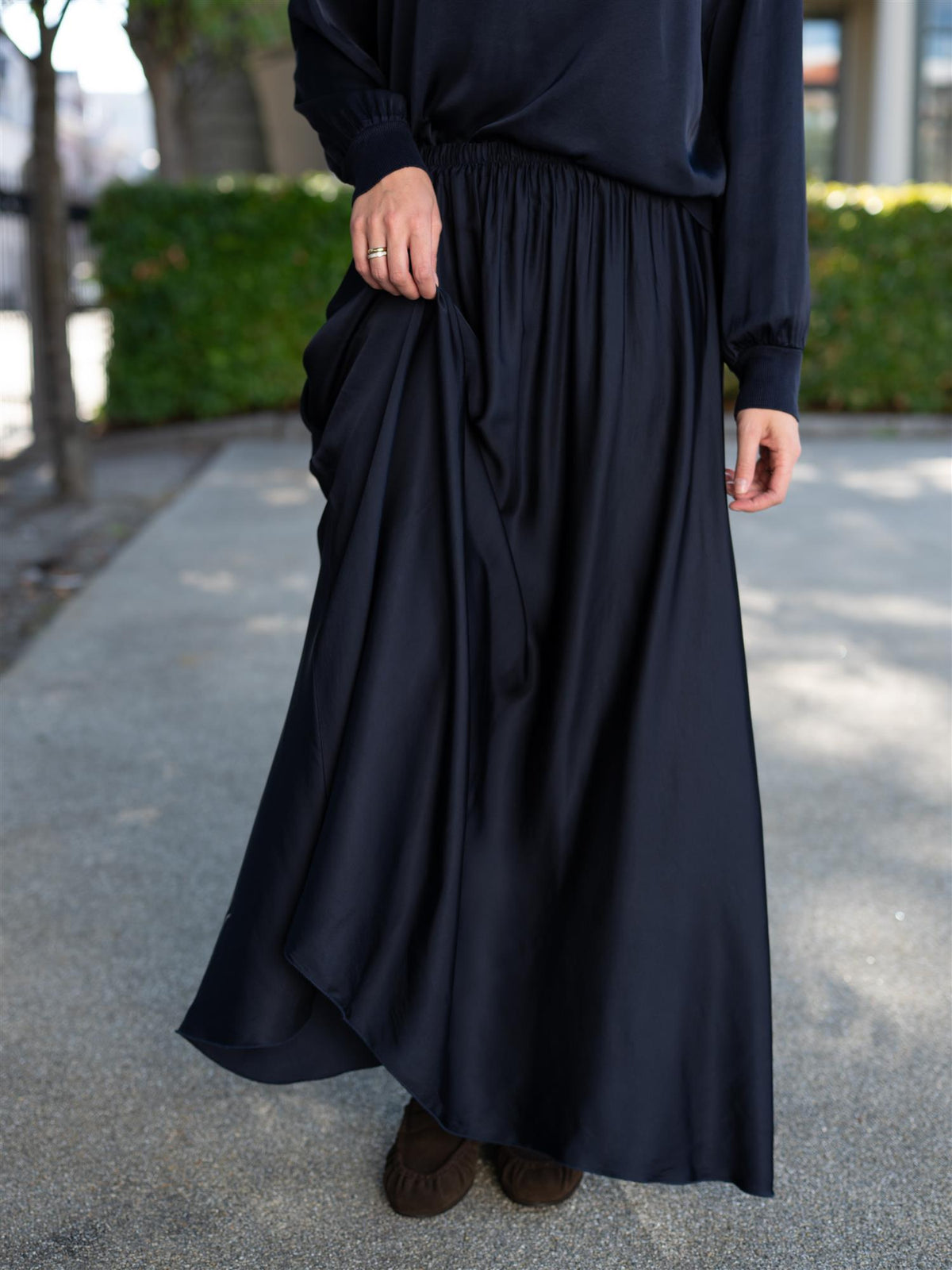 Long Silk Skirt Navy