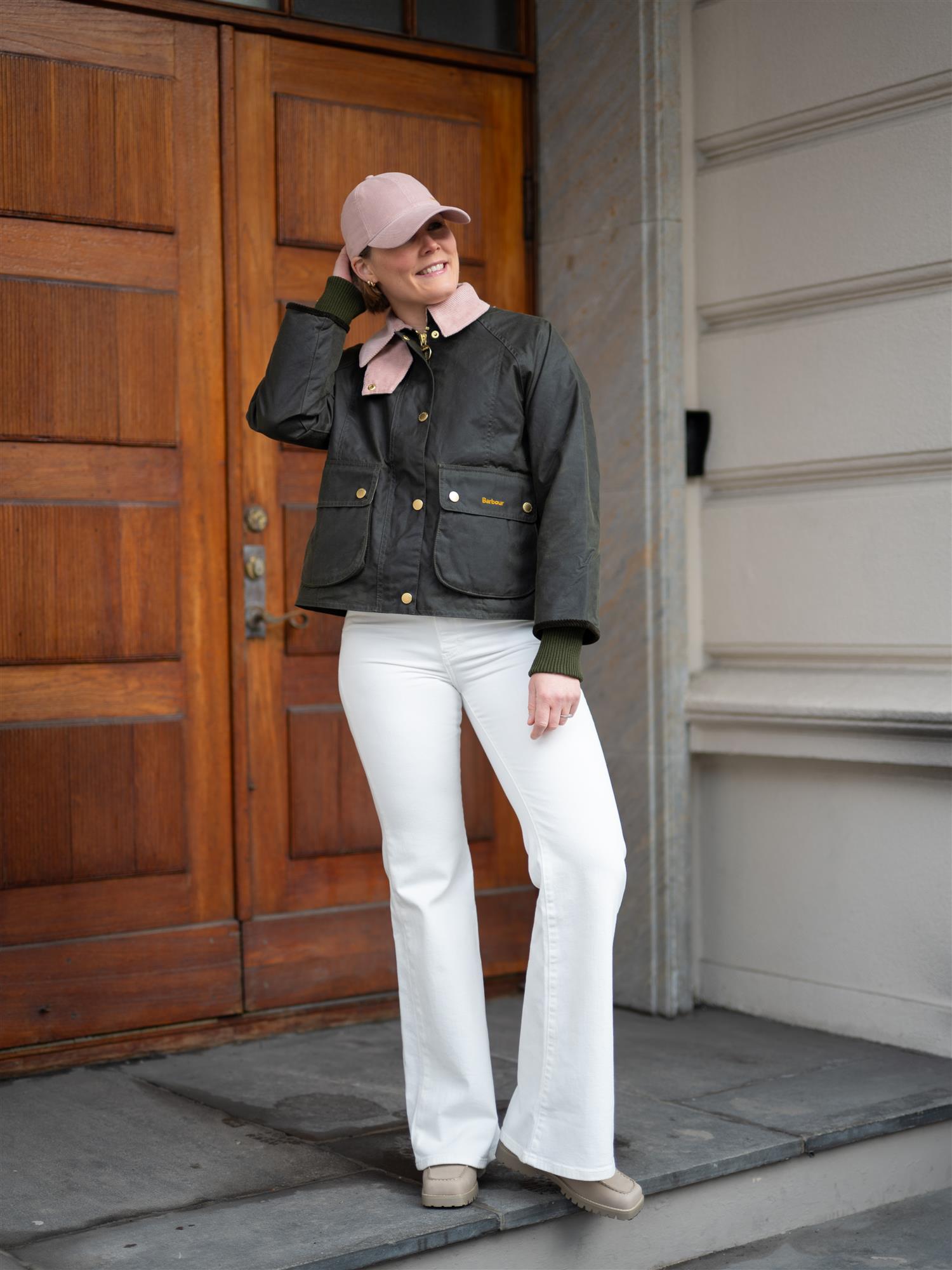 Barbour Cropped Beadnell Waxed Jacket Olive