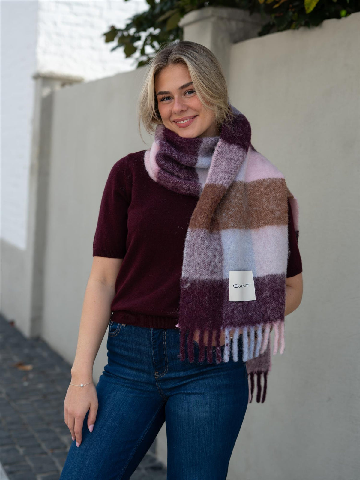 Alpaca Check Wool Scarf