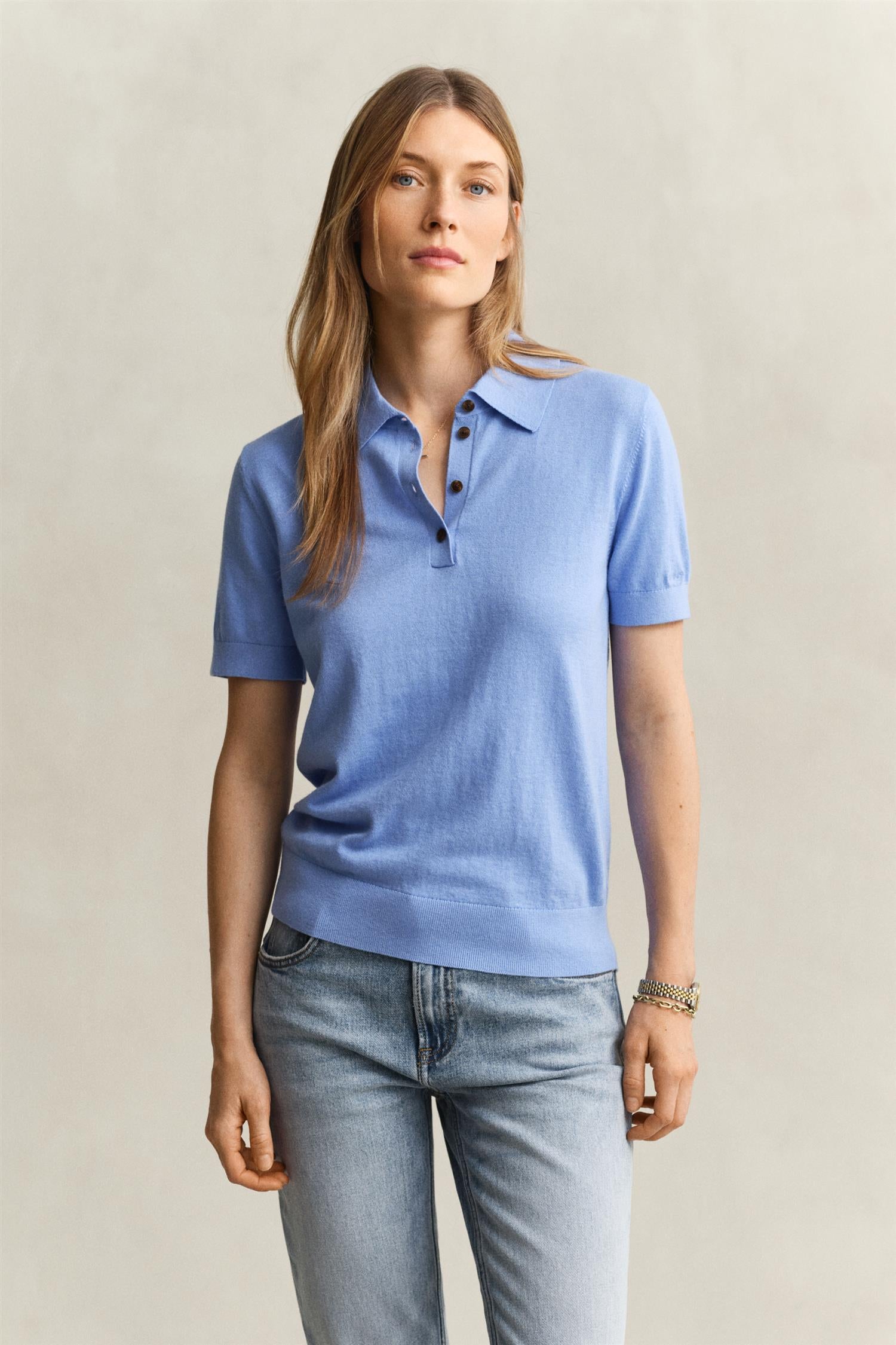 Light Knit Ss Rugger Hydrangea Blue