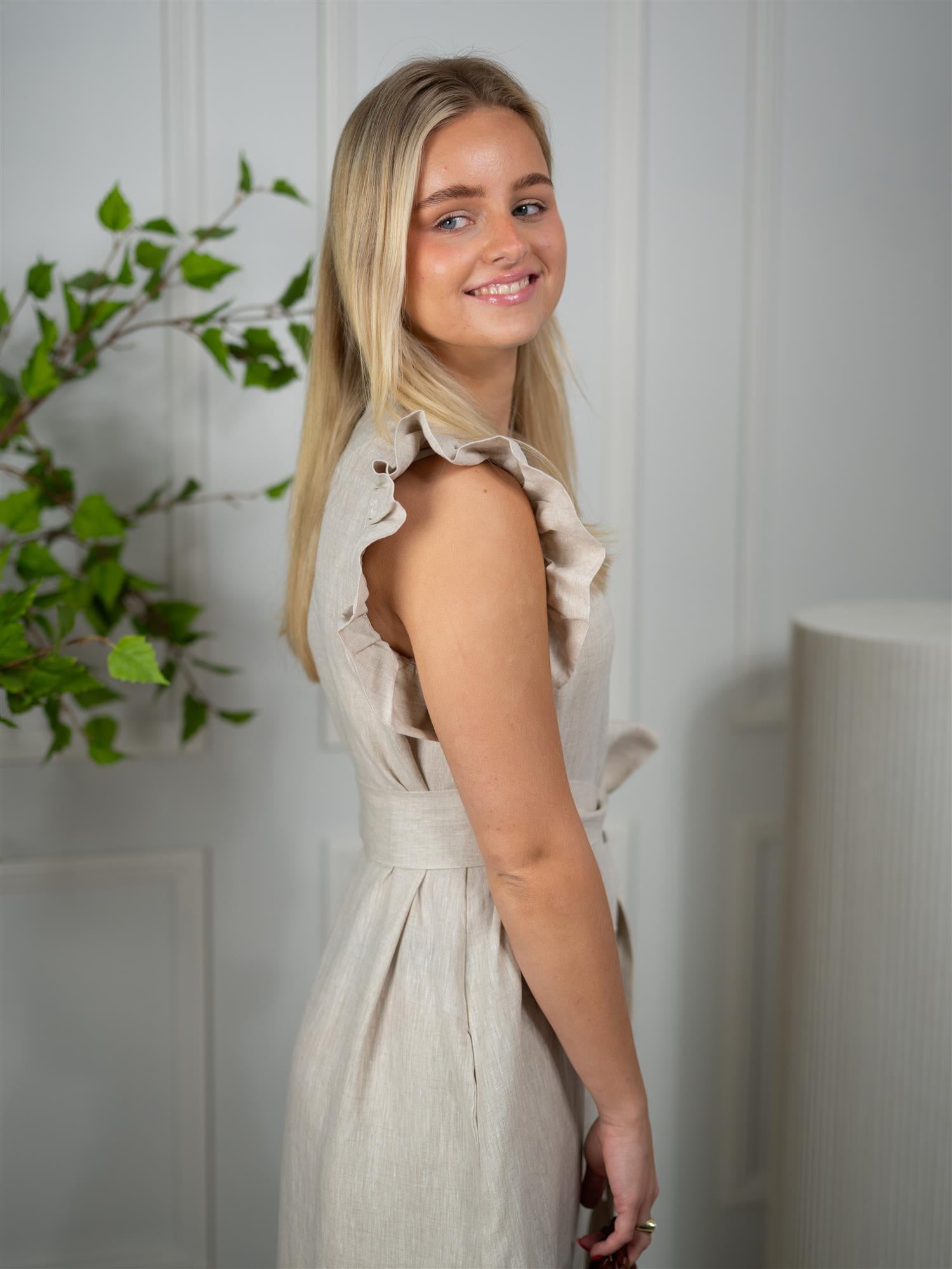 Ella&il Pam Linen Dress Beige Melange