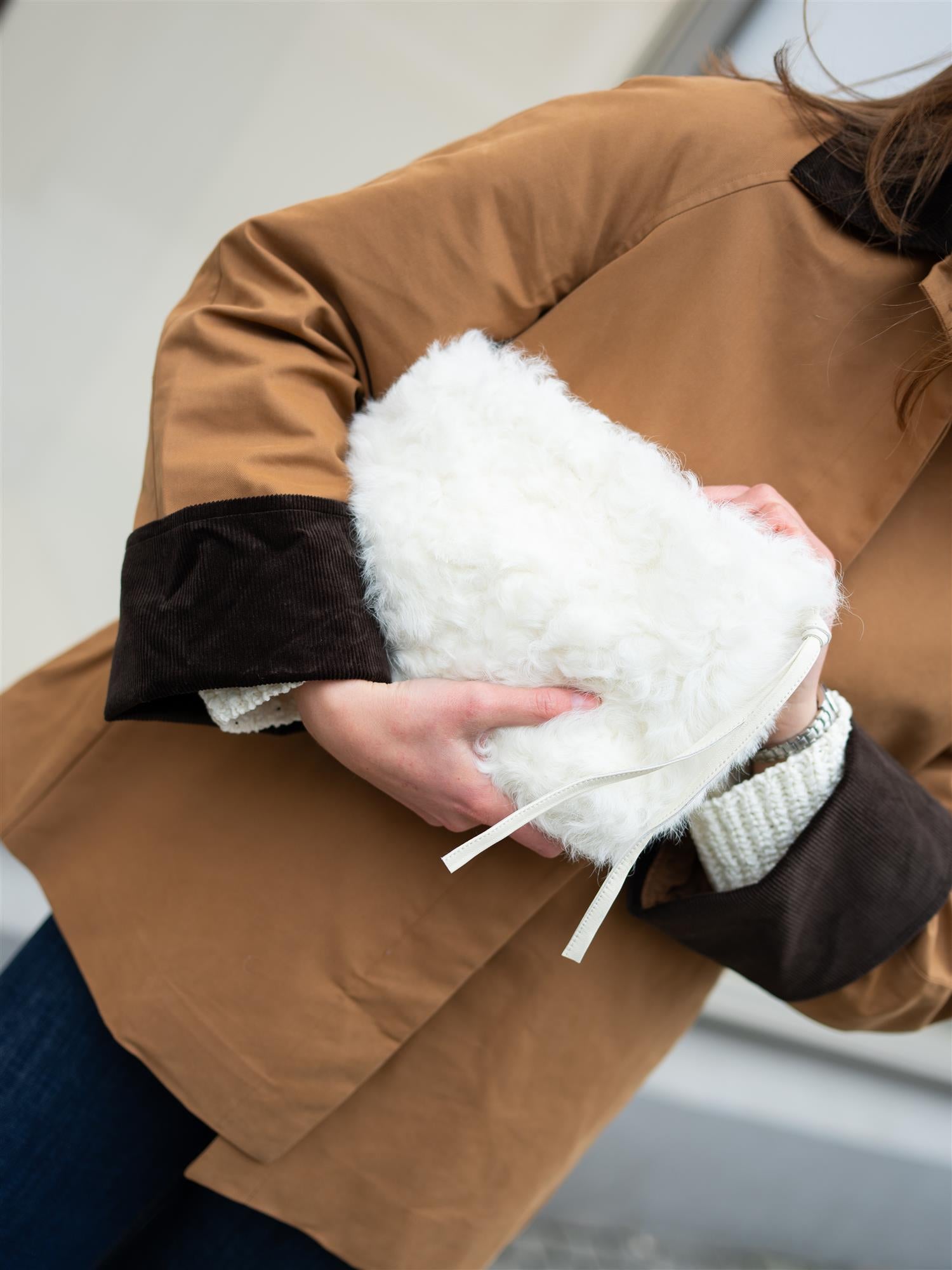 Christian Aks Aiya Small Shearling Bag Cream